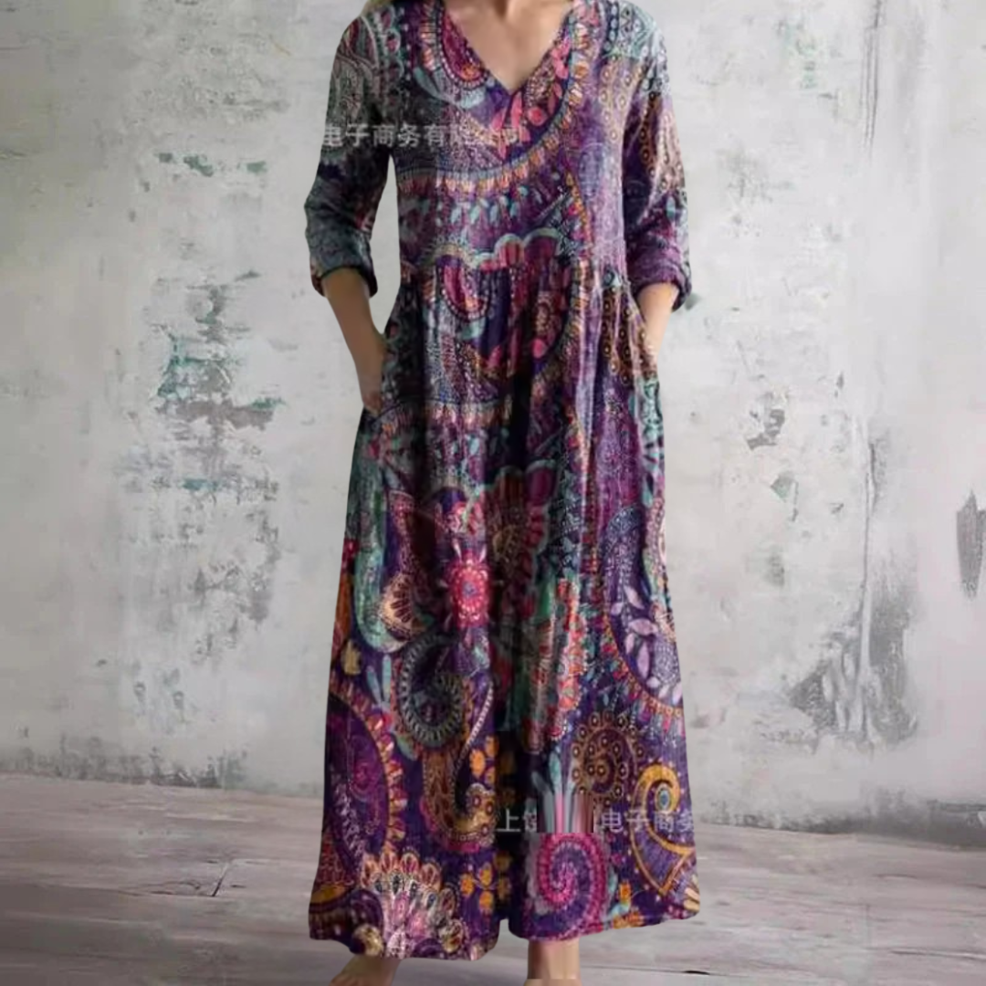 Boho Paisley Print Maxi Dress With Pockets