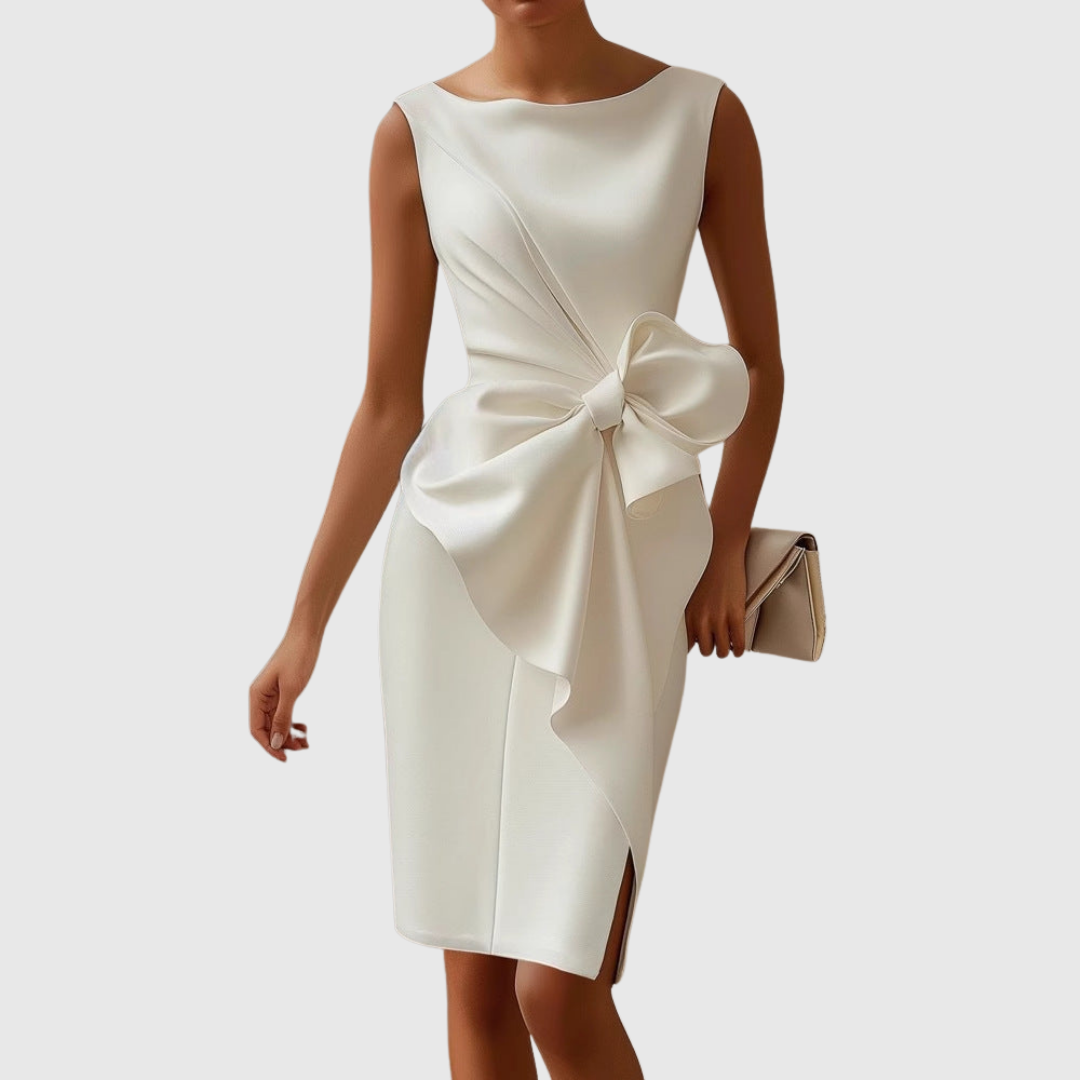 Boat Neck Midi Dress With Side Bow Detail