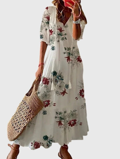 Boho Vintage V Neck Summer Dress