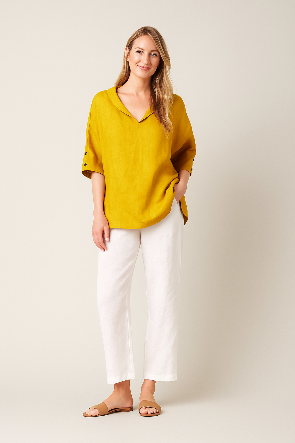 Casual Linen Shirt V Neck
