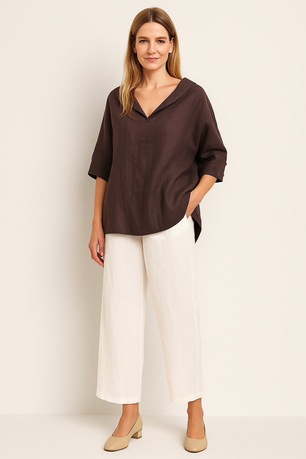 Casual Linen Shirt V Neck