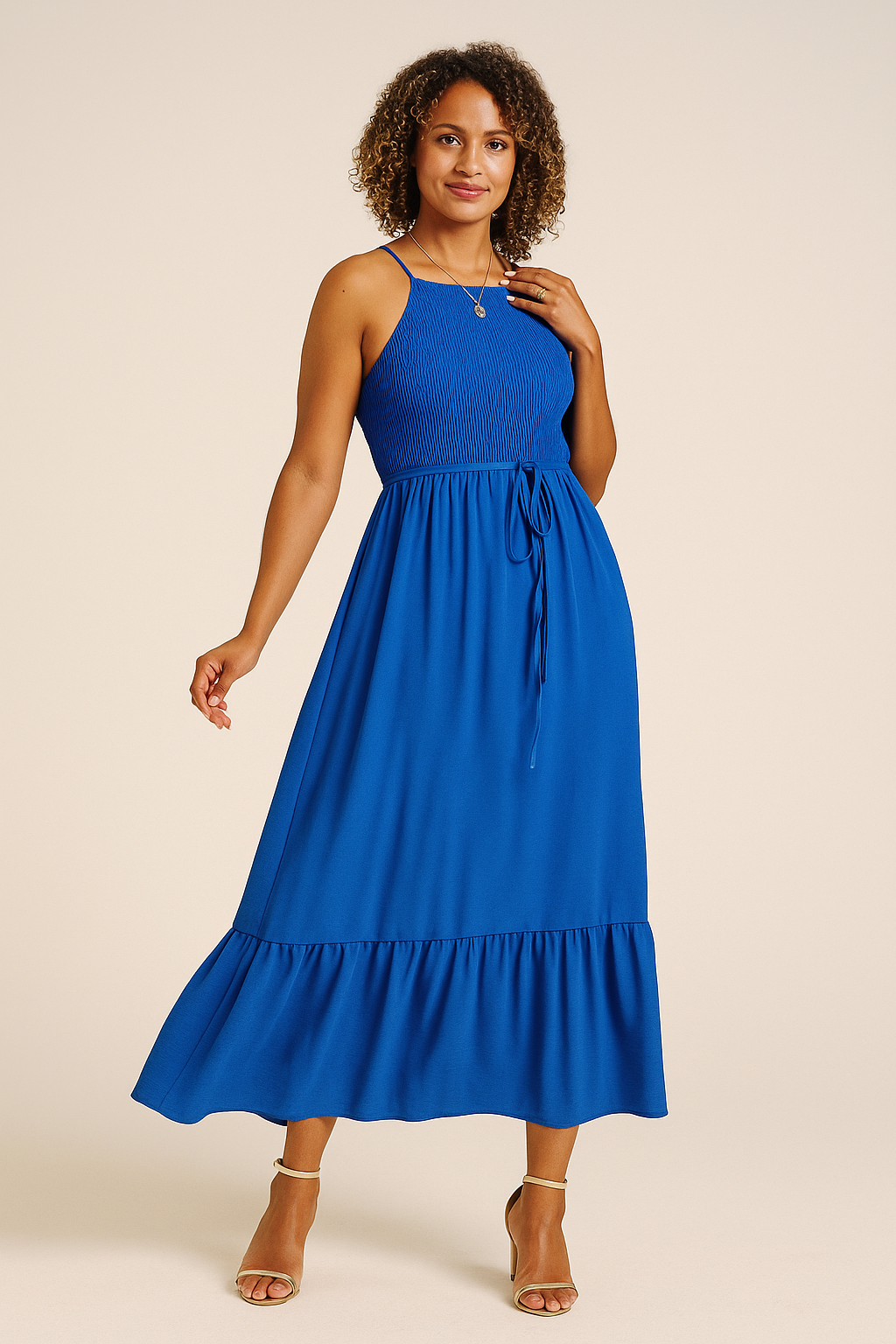 Halter Neck Maxi Dress – Smocked Waist & Ruffle Hem