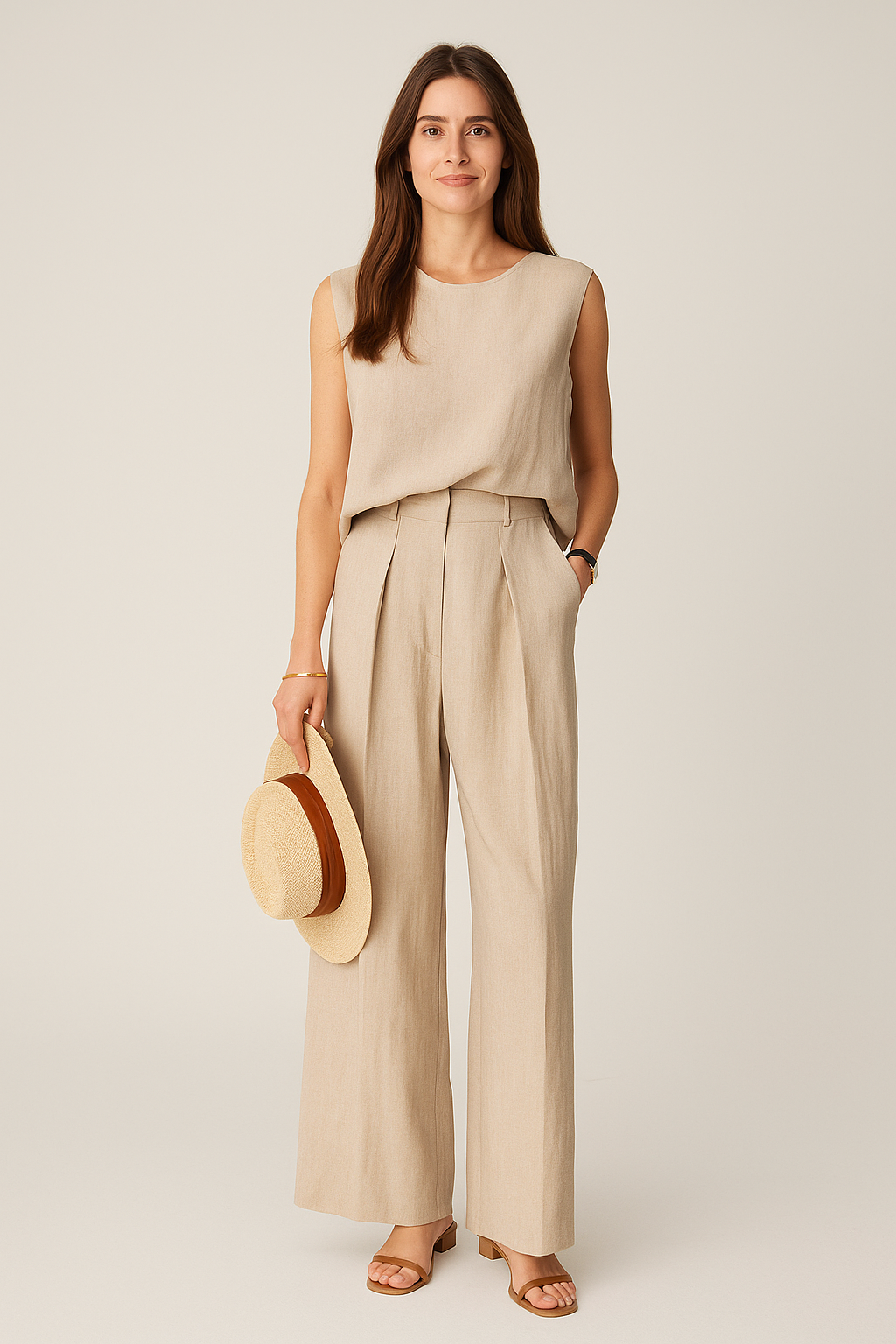 Linen Blend Casual Pants Set with Relaxed Silhouette