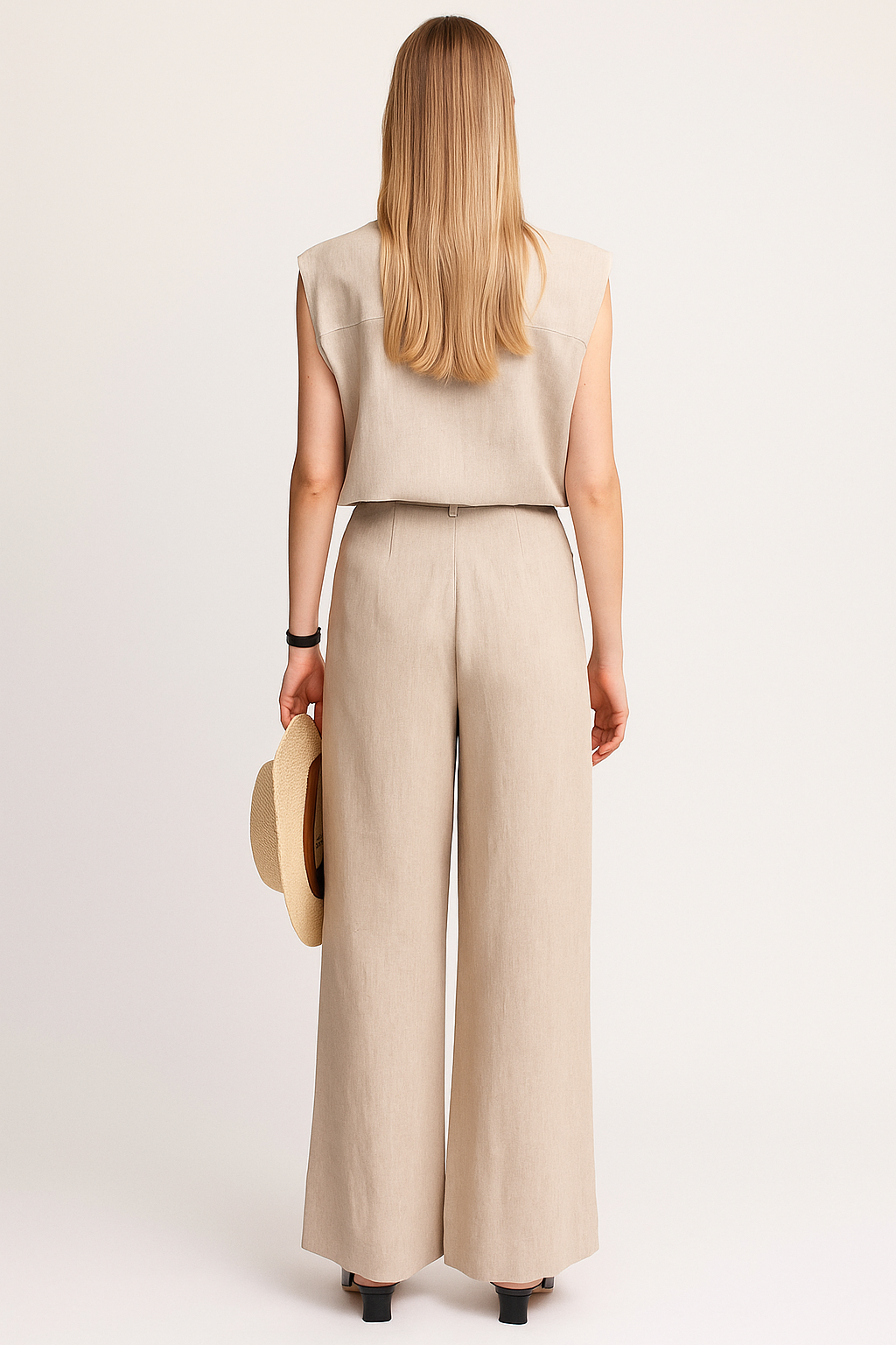 Linen Blend Casual Pants Set with Relaxed Silhouette