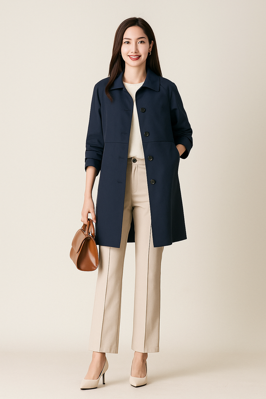 Women’s Trench Coat – Tailored Fit – Classic Collar – Mid-Thigh Length