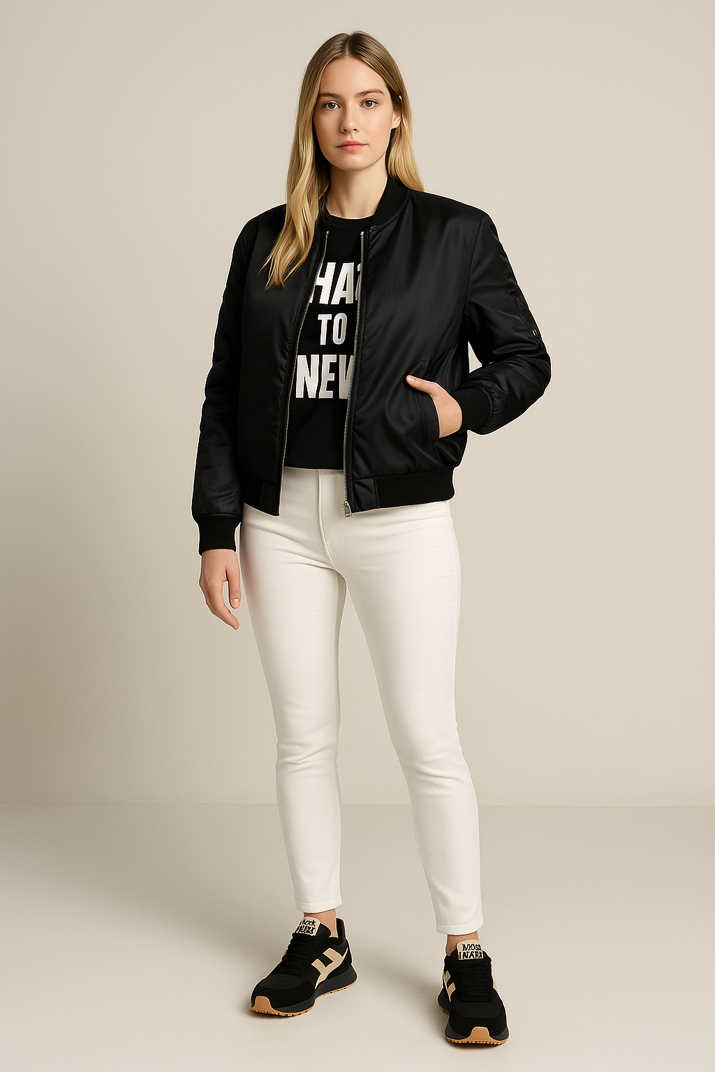 Bomber Jacket Zip Up Ribbed Trim