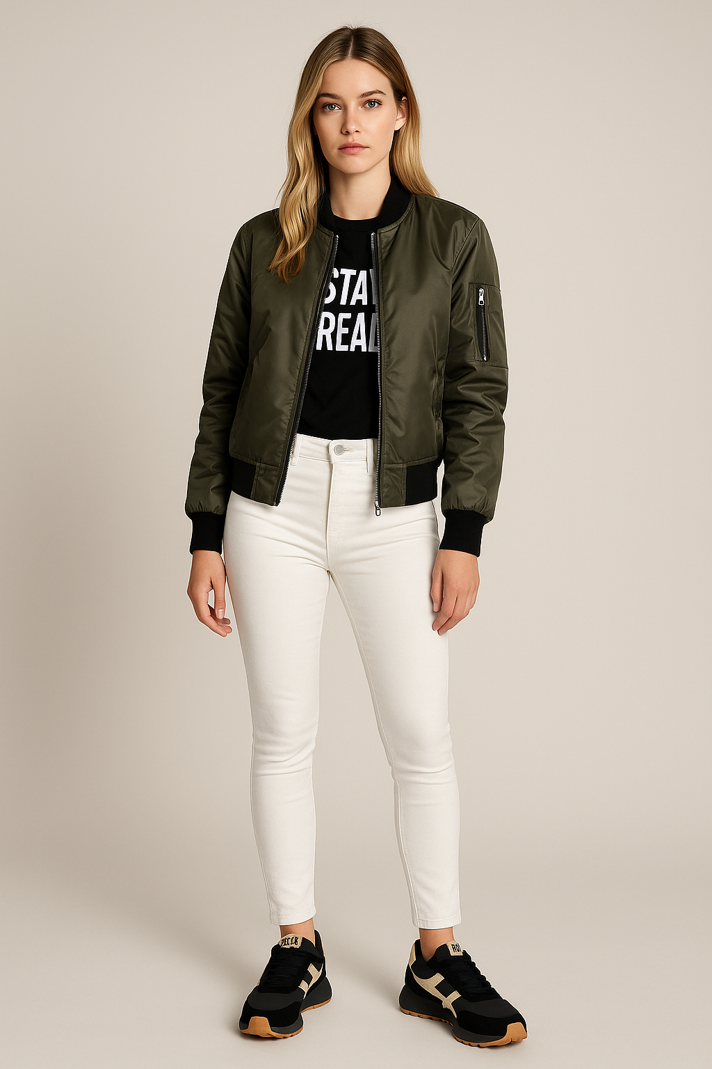 Bomber Jacket Zip Up Ribbed Trim