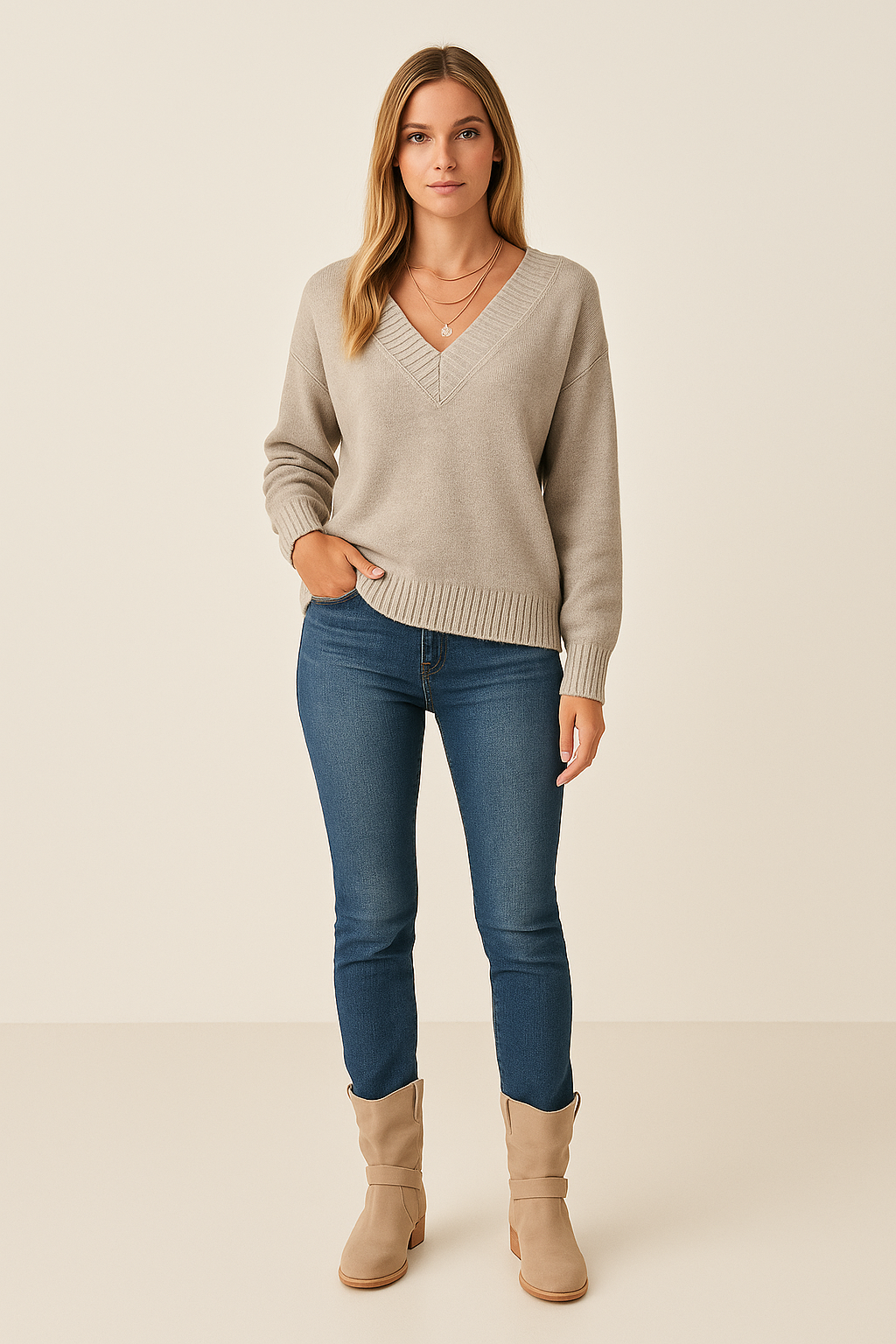 Oversized V Neck Sweater Relaxed Fit Knit