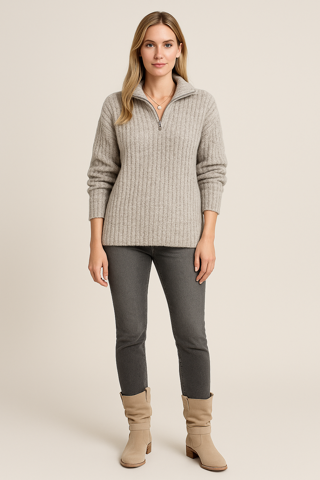 Textured Half Zip Jumper Relaxed