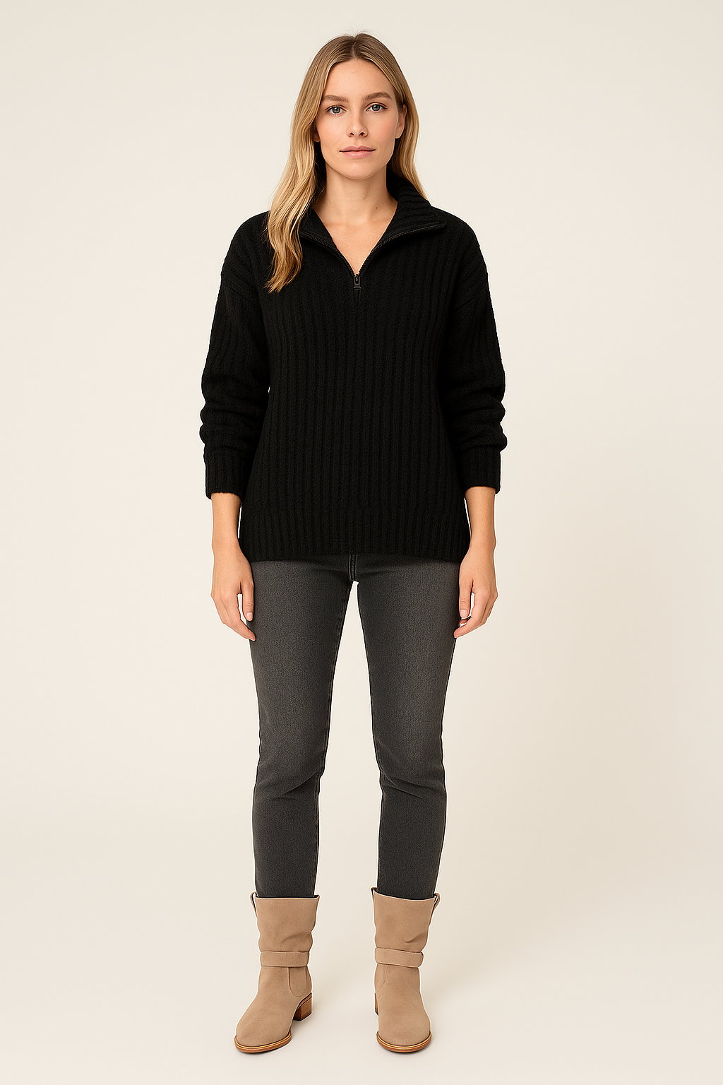 Textured Half Zip Jumper Relaxed