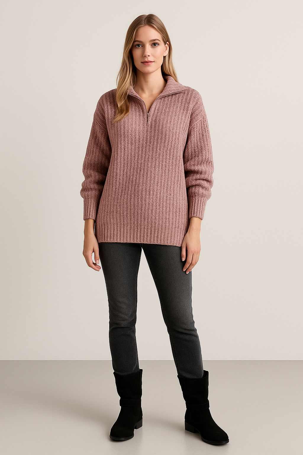 Textured Half Zip Jumper Relaxed