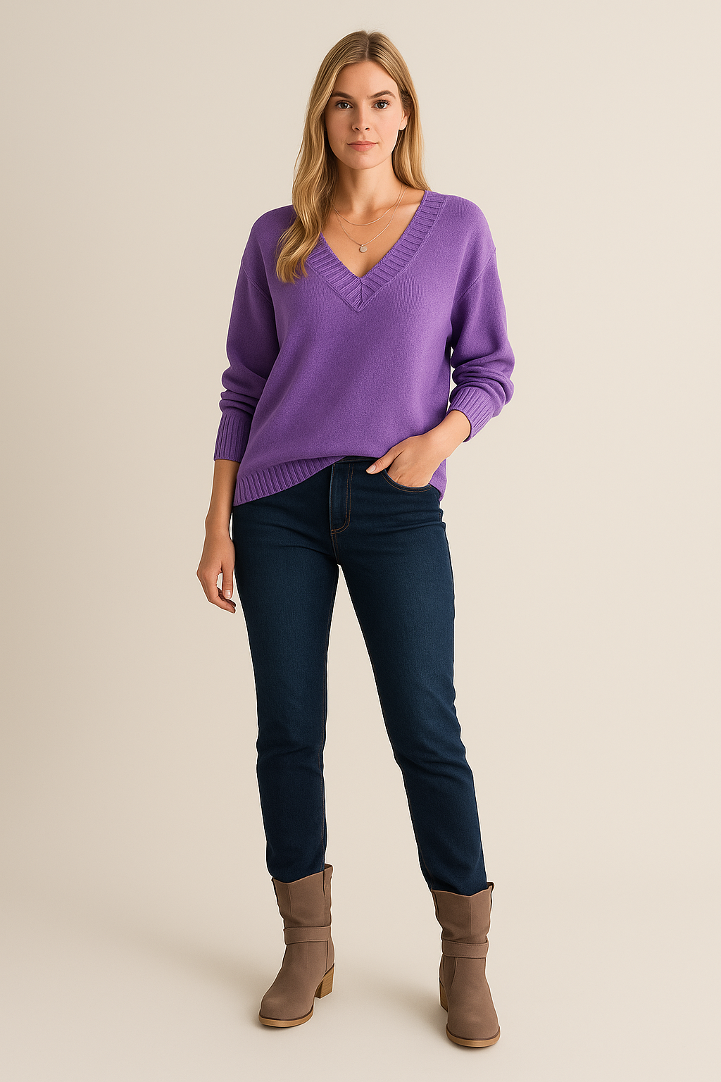 V Neck Jumper Textured Knit Relaxed
