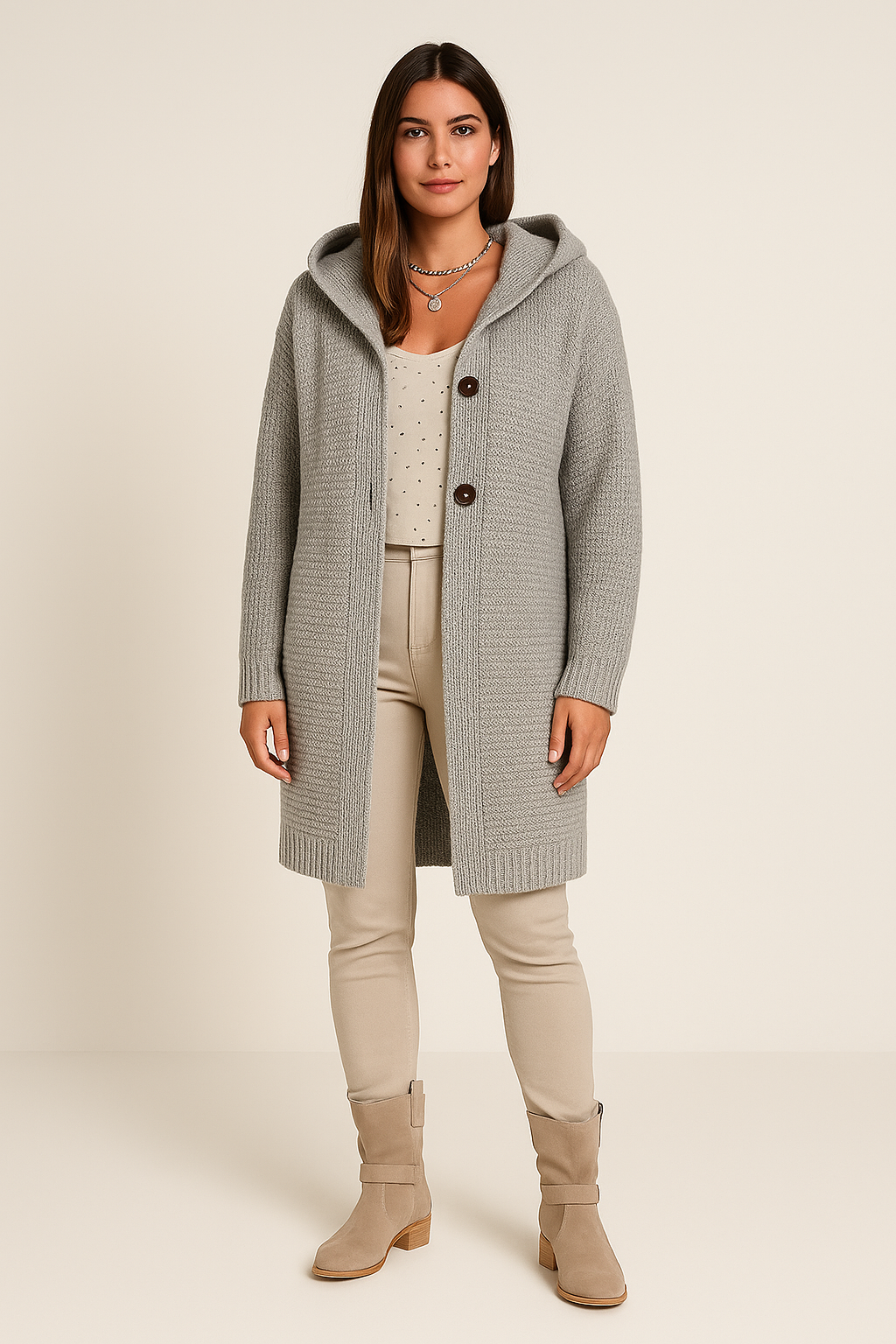 Cardigan Hooded Longline Soft Knit