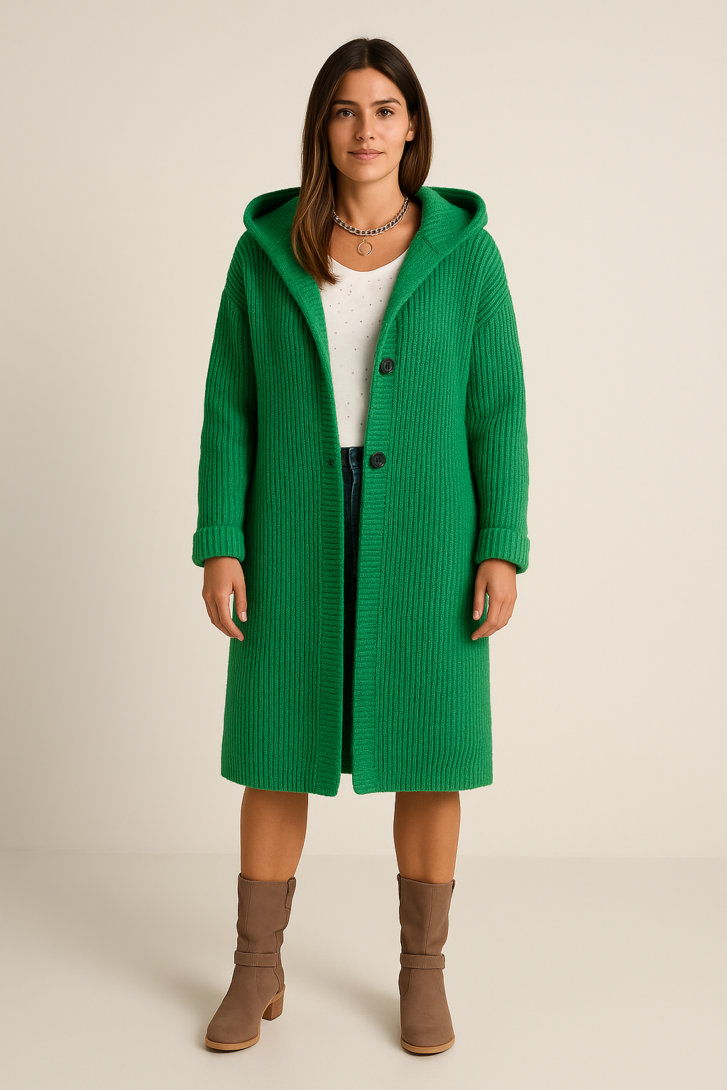 Cardigan Hooded Longline Soft Knit