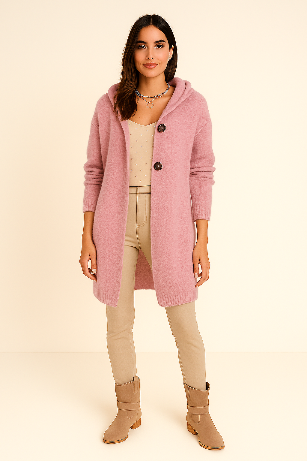 Cardigan Hooded Longline Soft Knit