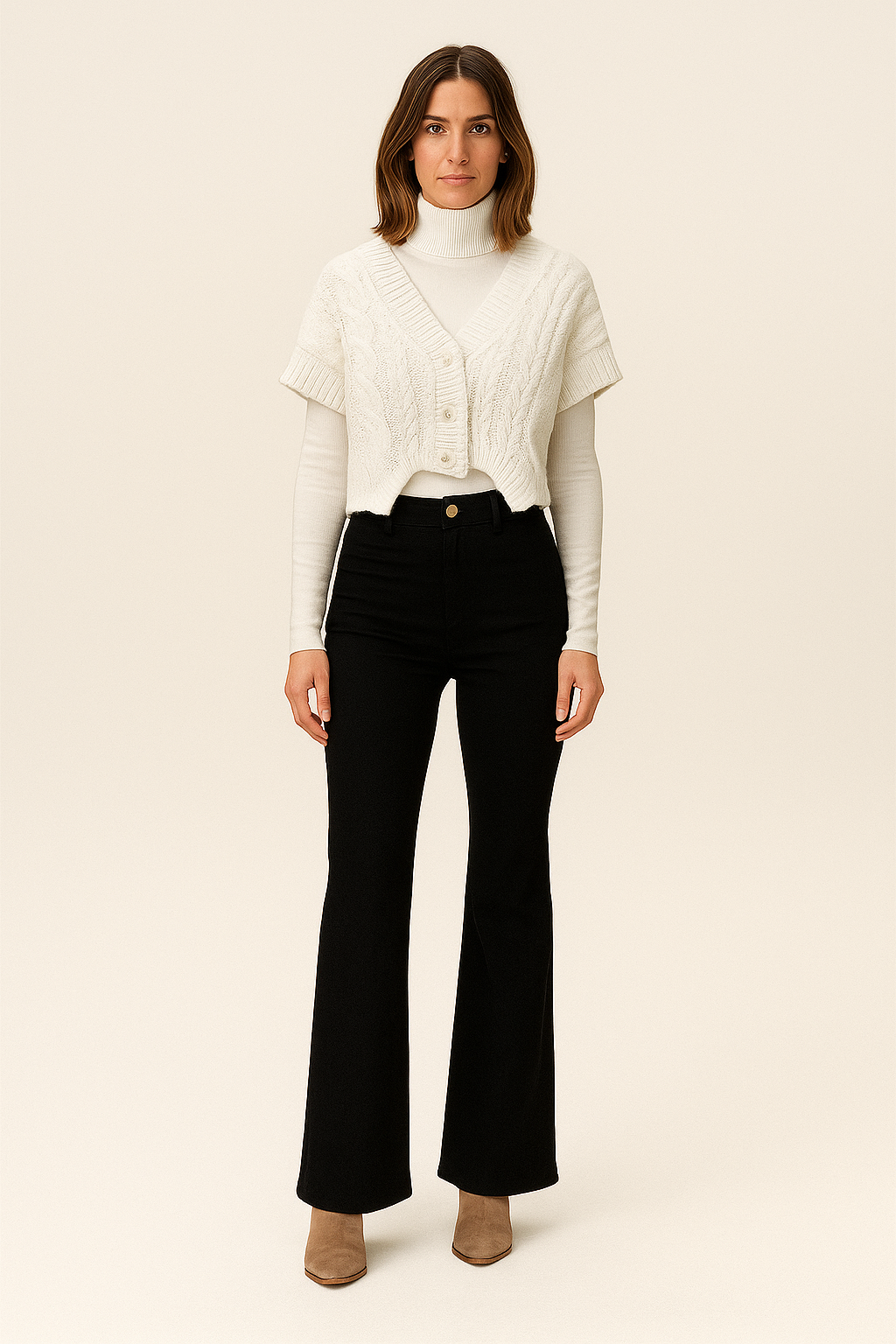 Trousers Corduroy High Waist Flared Slim Fit