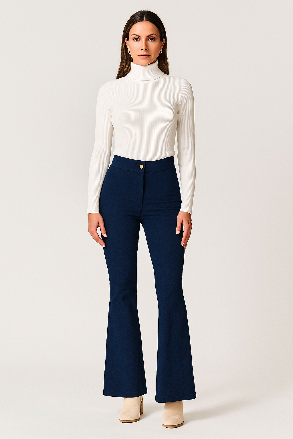 Trousers Corduroy High Waist Flared Slim Fit