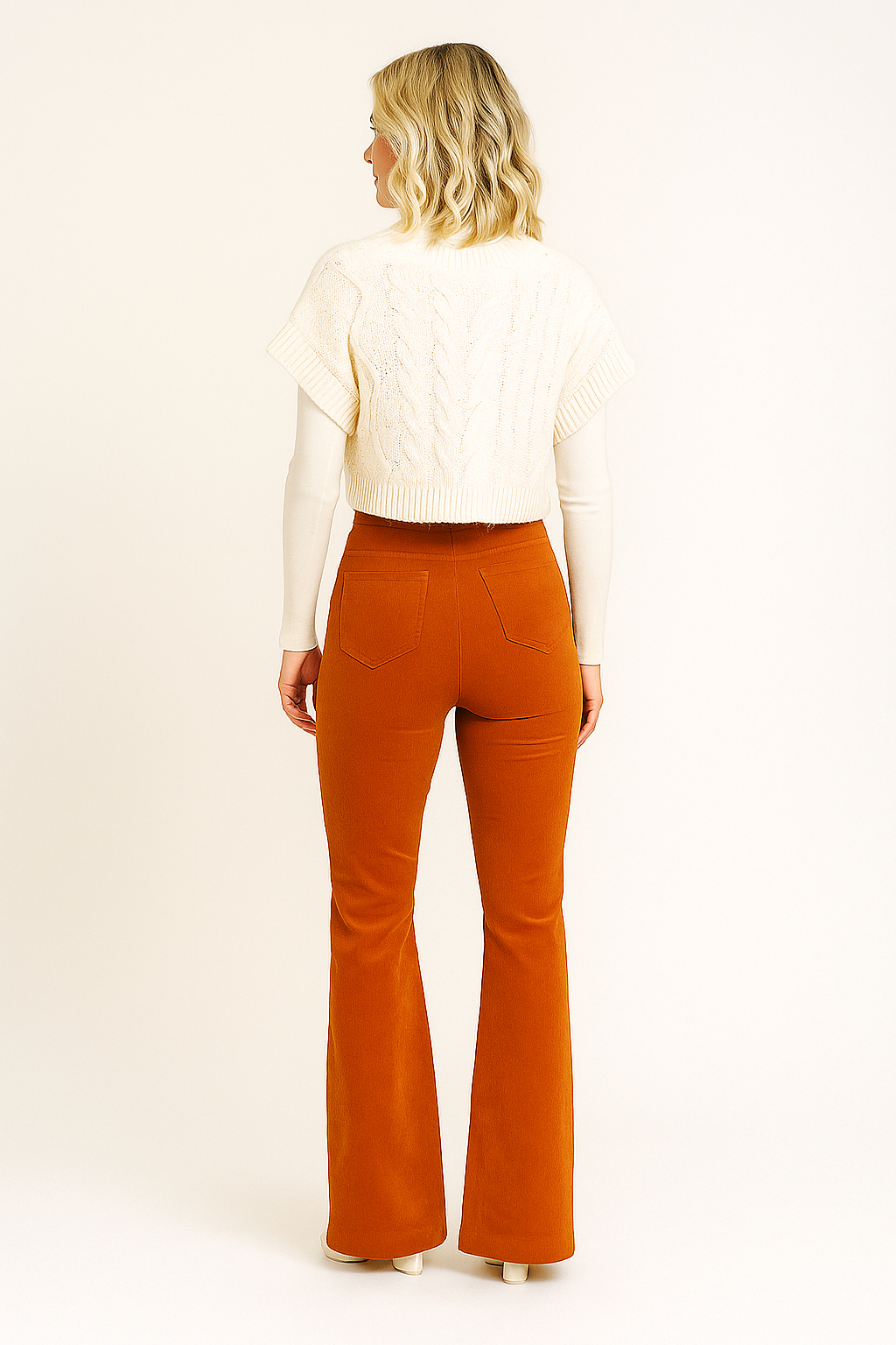 Trousers Corduroy High Waist Flared Slim Fit