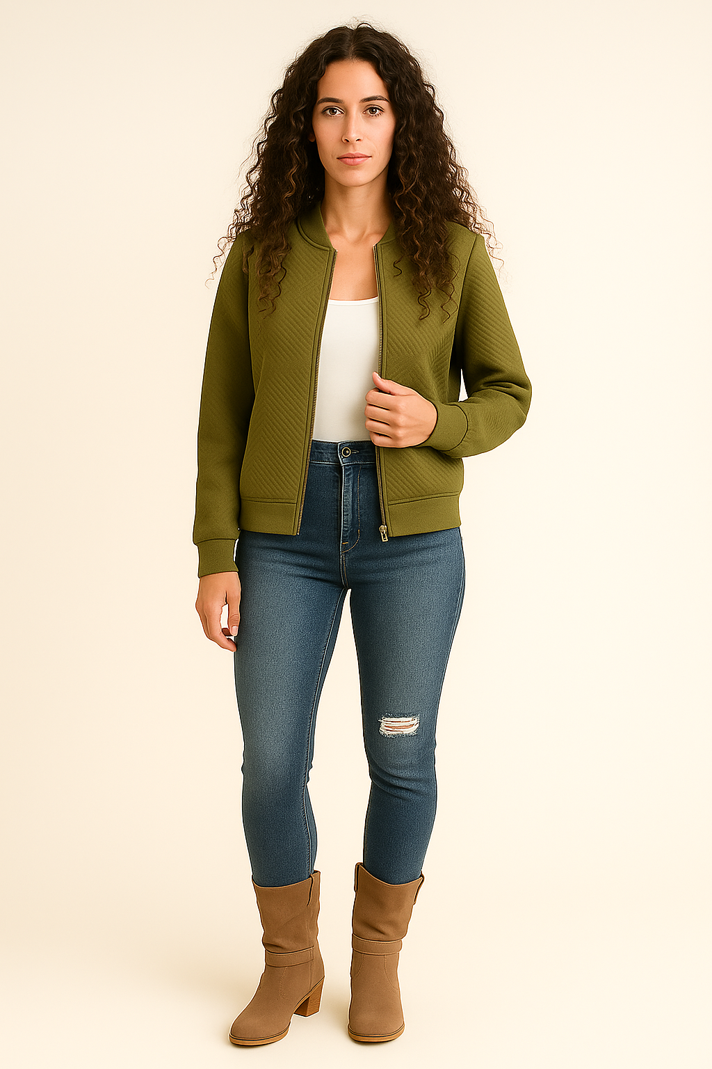 Cardigan Zip Up Textured Knit Ribbed Trim