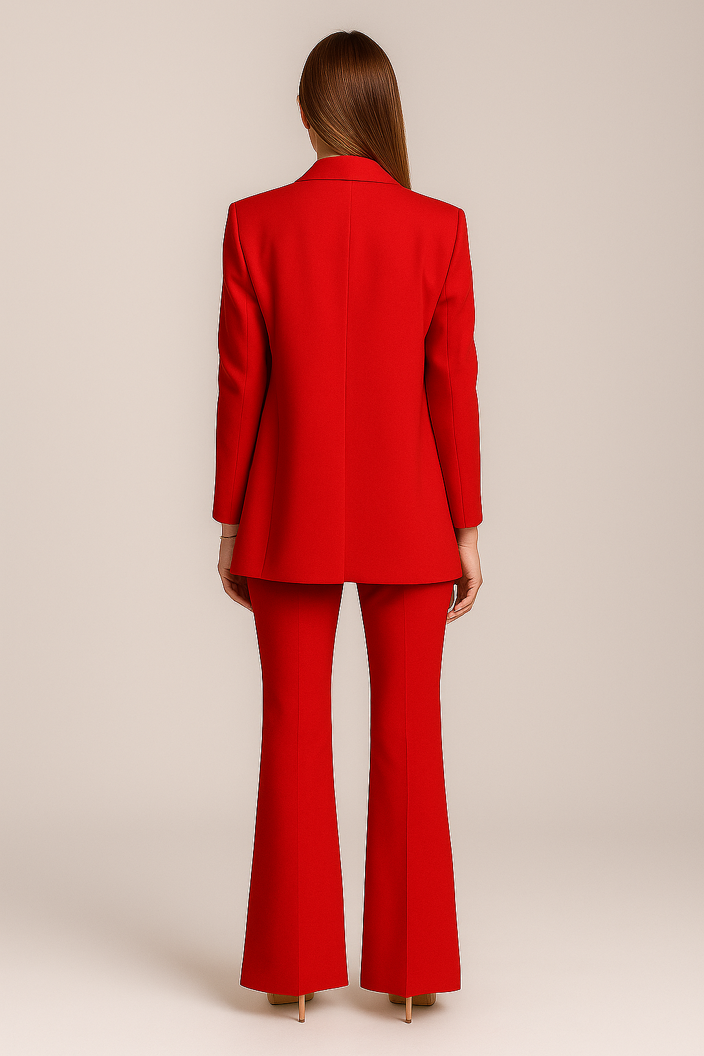 Women’s Double Breasted Suit Gold Button Blazer Flared Pants