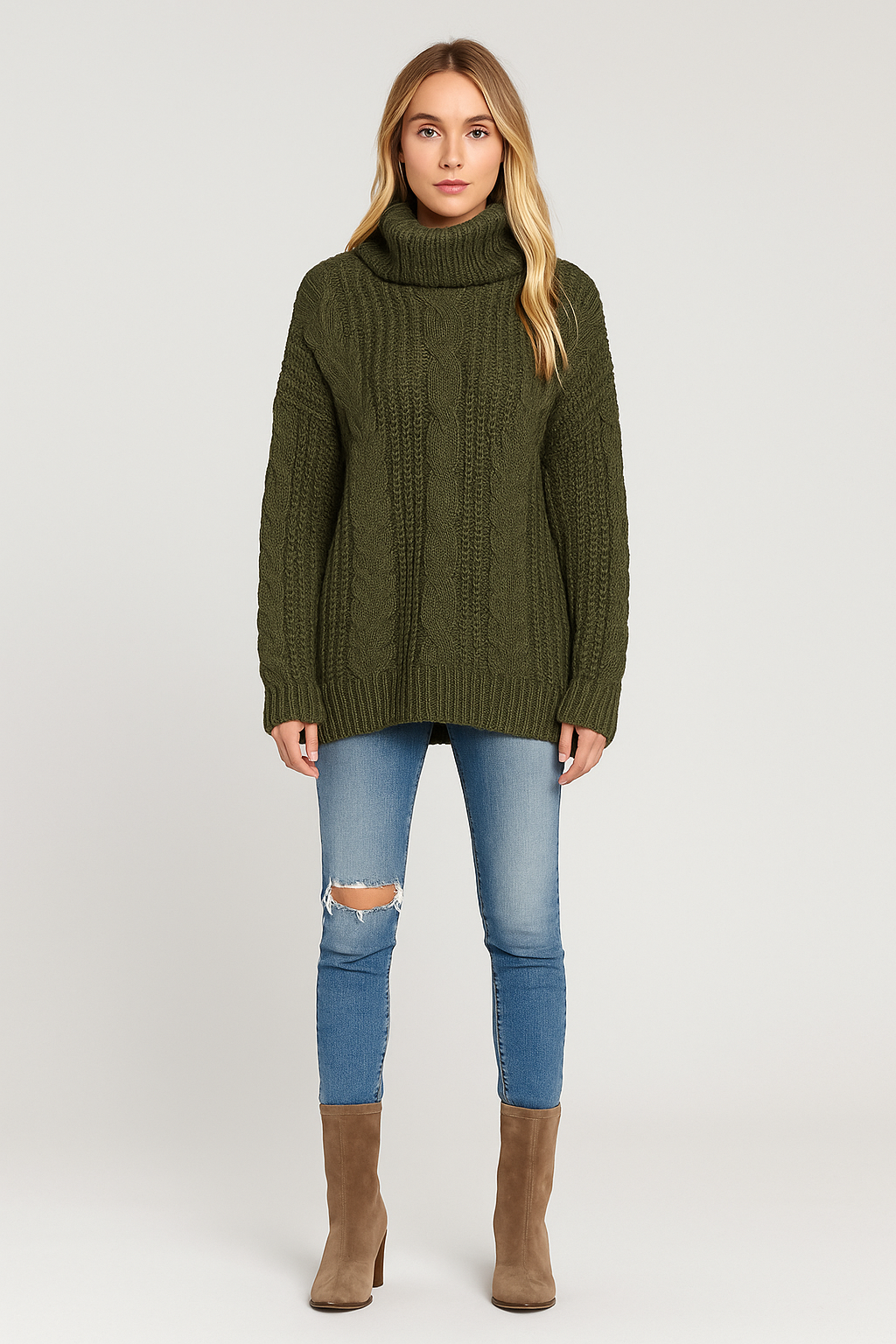 Oversized Turtleneck Cable Knit Sweater