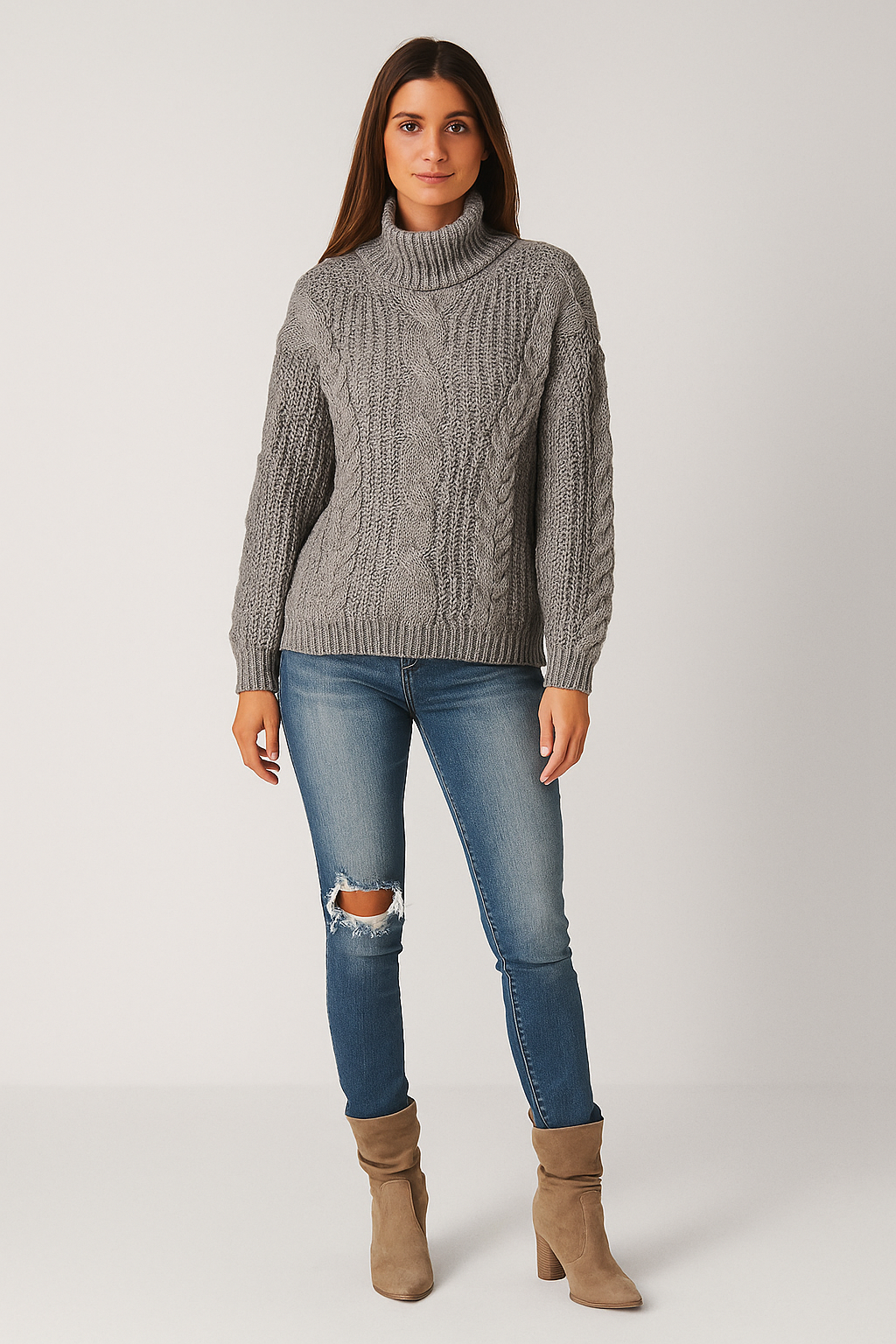 Oversized Turtleneck Cable Knit Sweater