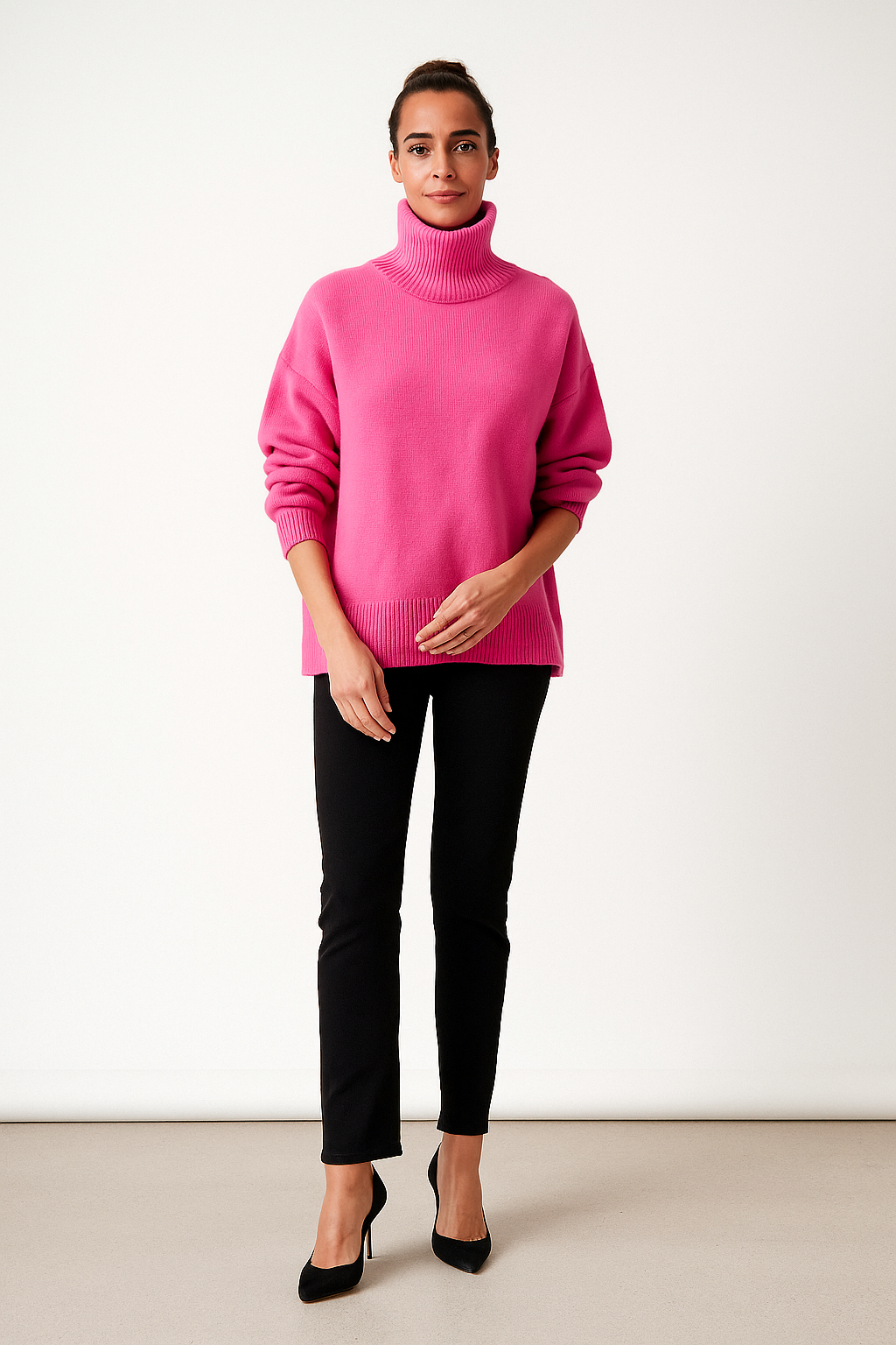 Oversized Turtleneck Elbow Slit Sweater