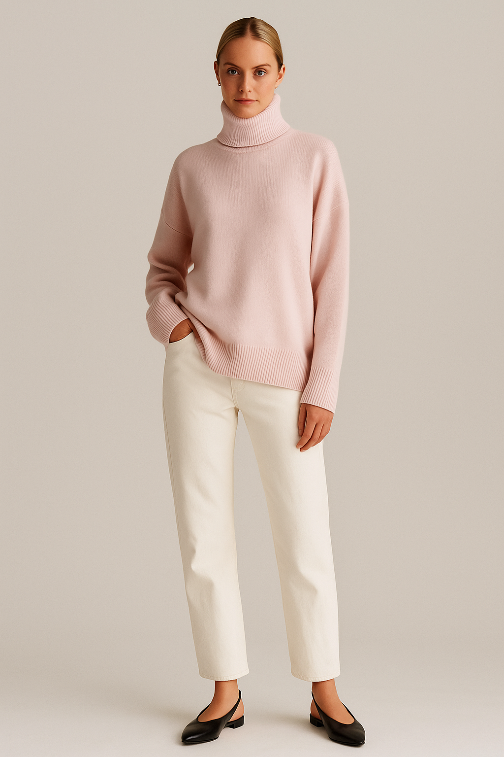Oversized Turtleneck Elbow Slit Sweater