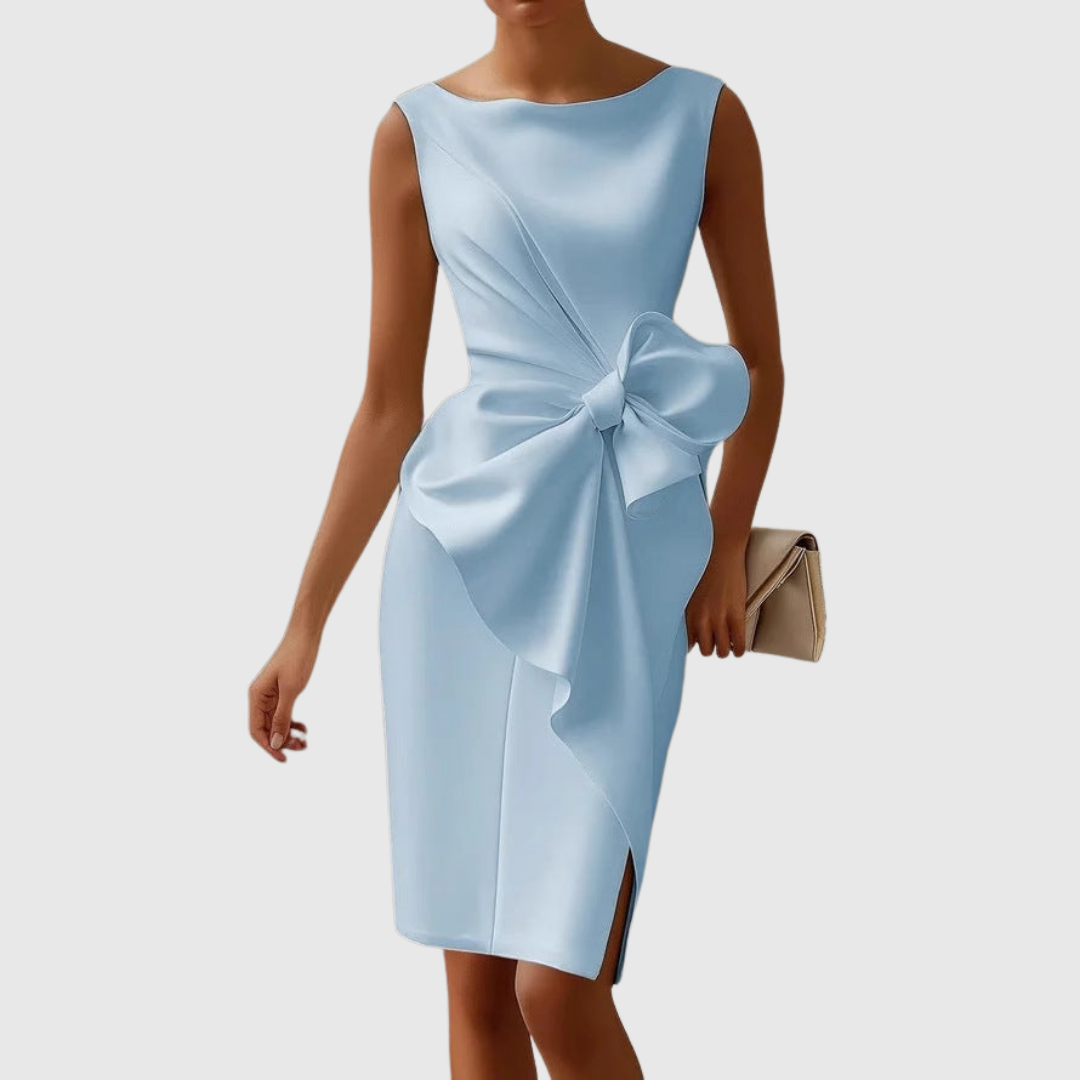 Boat Neck Midi Dress With Side Bow Detail