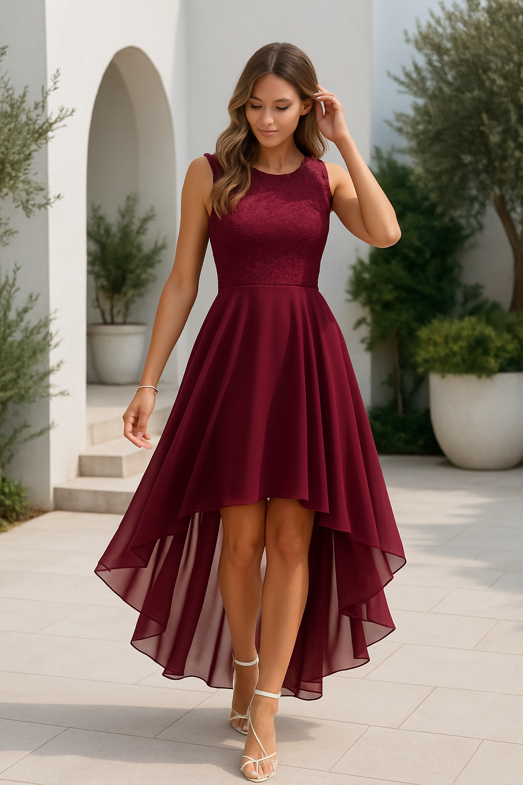 Sleeveless High-Low Dress for Wedding Guests