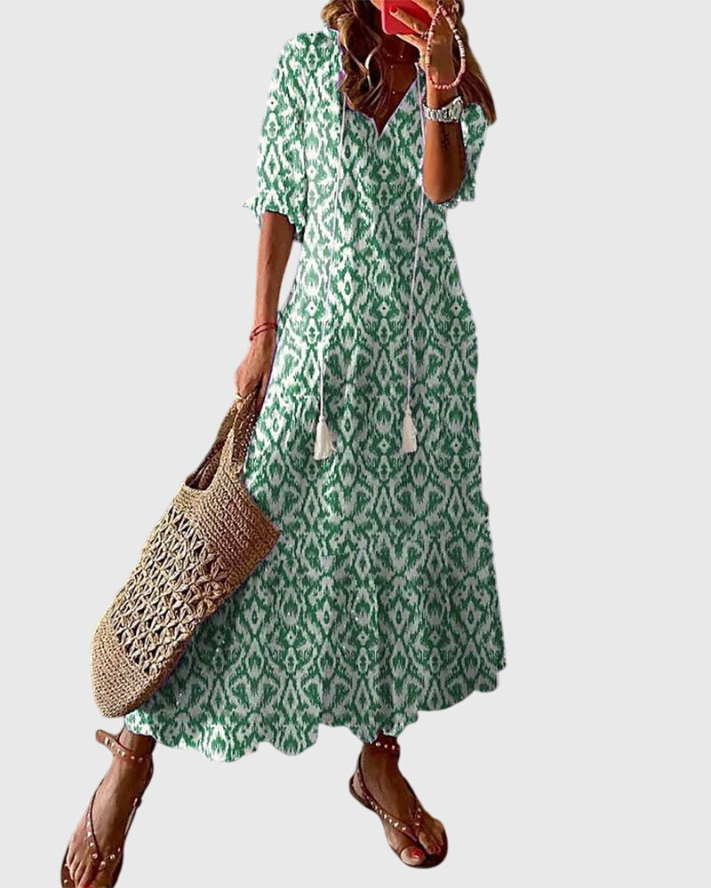 Boho Vintage V Neck Summer Dress