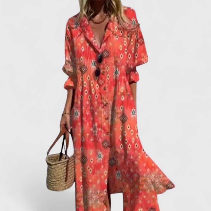 Elegant Boho Dress With Bold Print