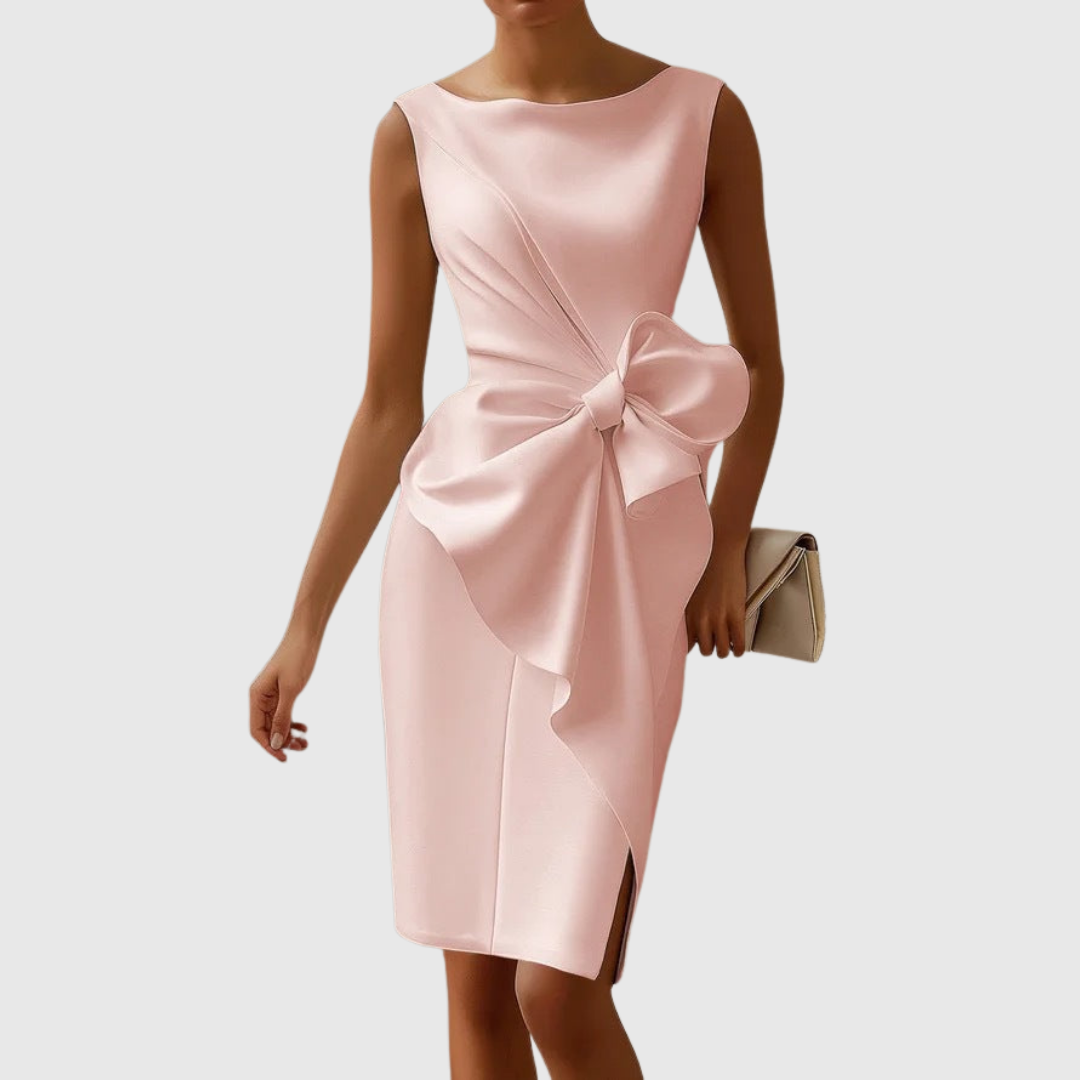 Boat Neck Midi Dress With Side Bow Detail