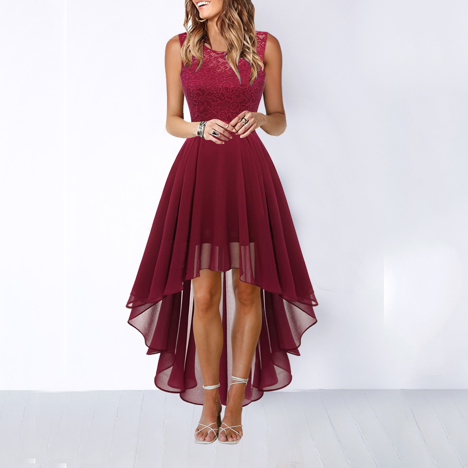 Sleeveless High-Low Dress for Wedding Guests
