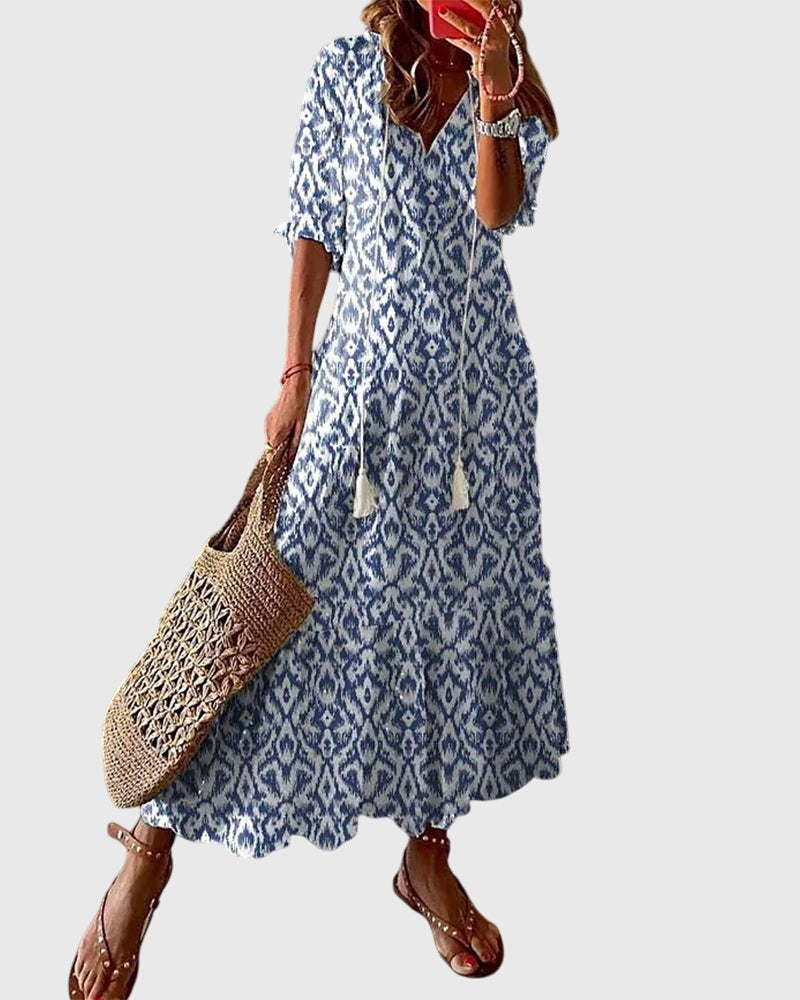 Boho Vintage V Neck Summer Dress