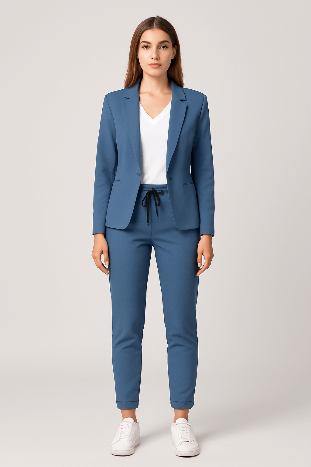 Tailored Blazer Set with Tapered Drawstring Trousers