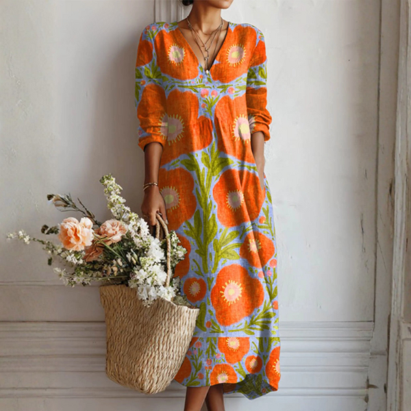 Vintage Abstract Print Relaxed Fit Dress