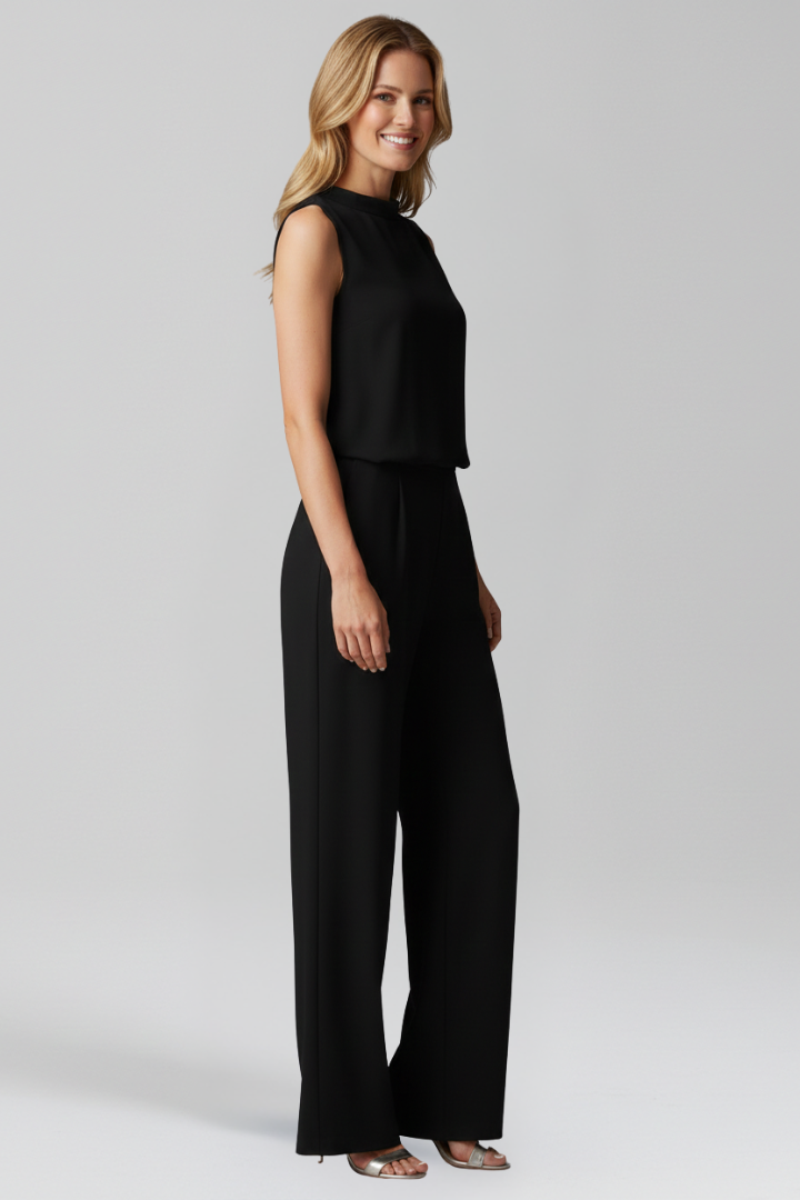 Sleeveless Wide Leg Jumpsuit with Round Neckline