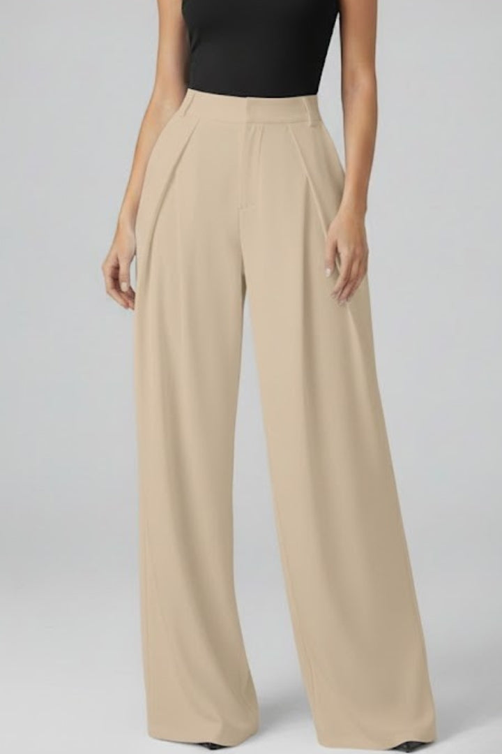 High Rise Wide Leg Trousers with Front Pleats