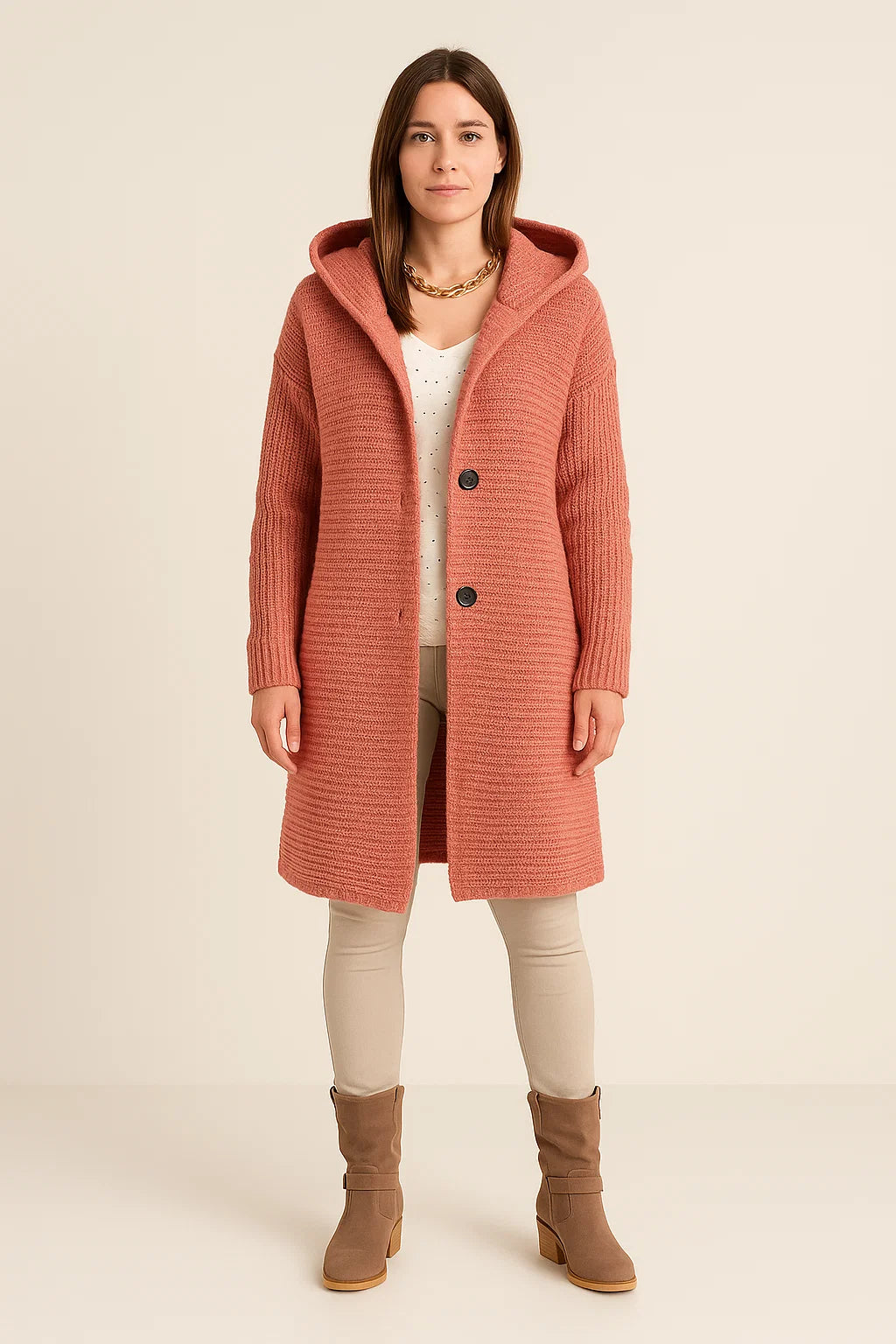 Cardigan Hooded Longline Soft Knit