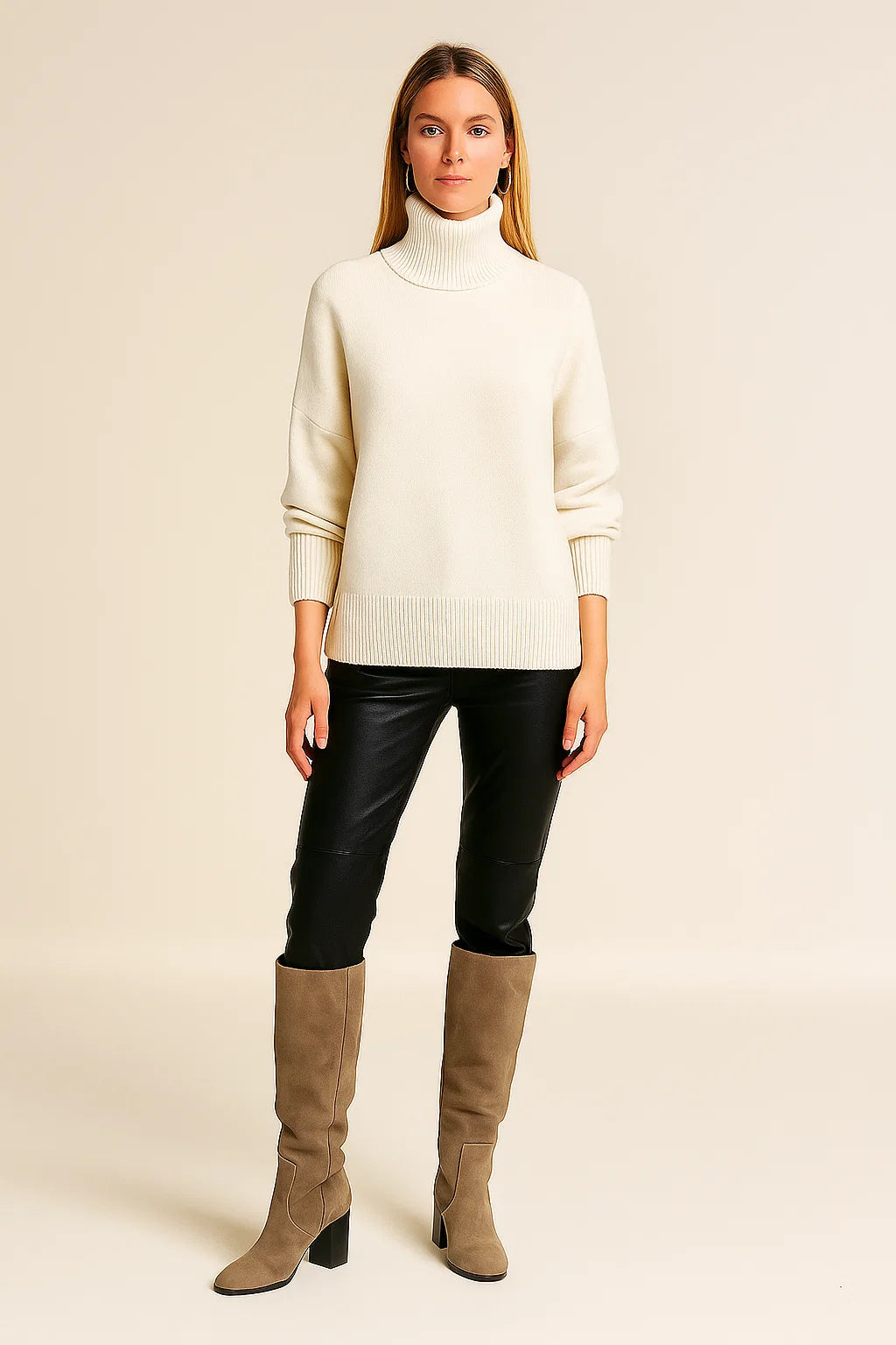 Oversized Turtleneck Elbow Slit Sweater