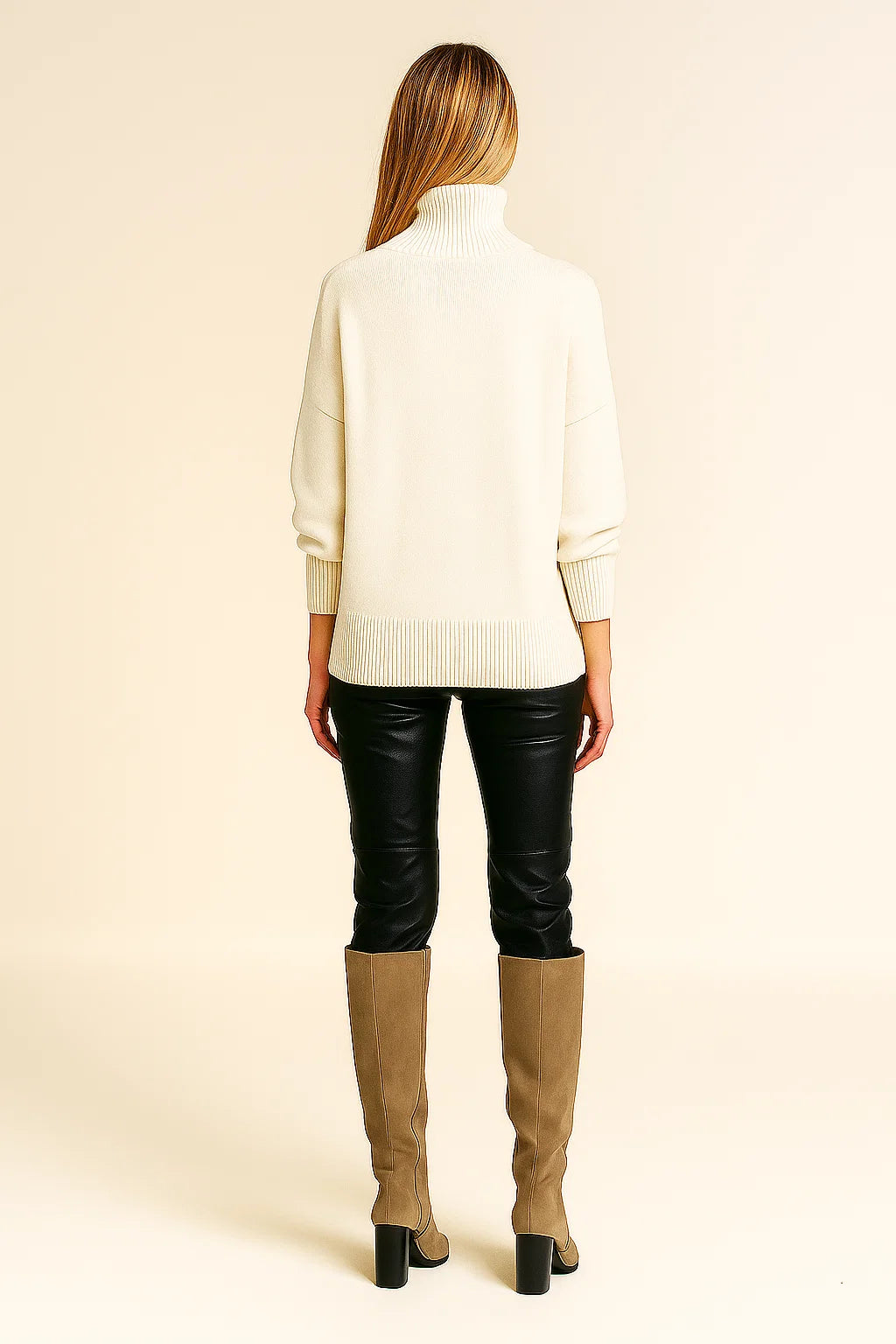 Oversized Turtleneck Elbow Slit Sweater