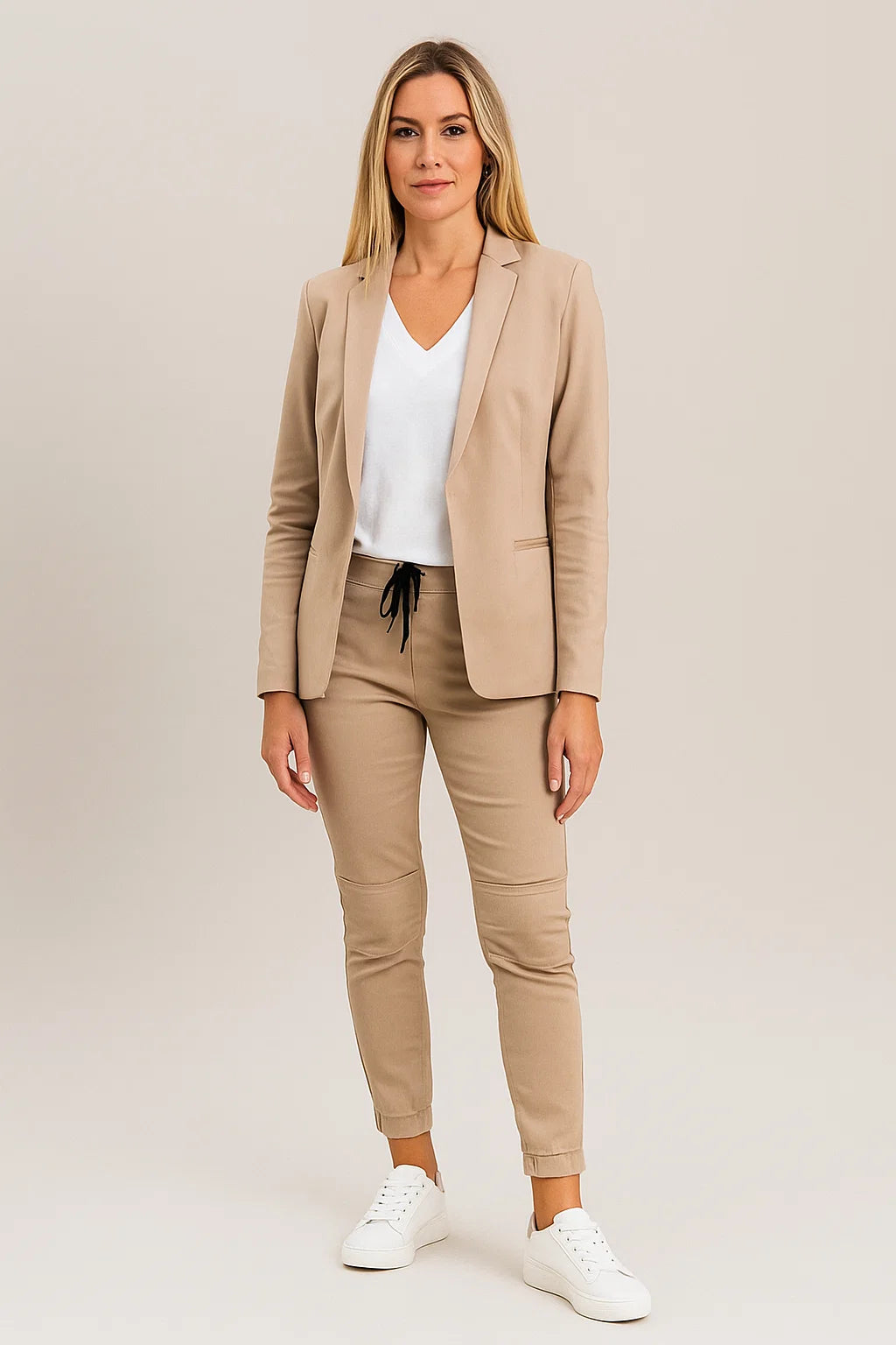 Tailored Blazer Set with Tapered Drawstring Trousers