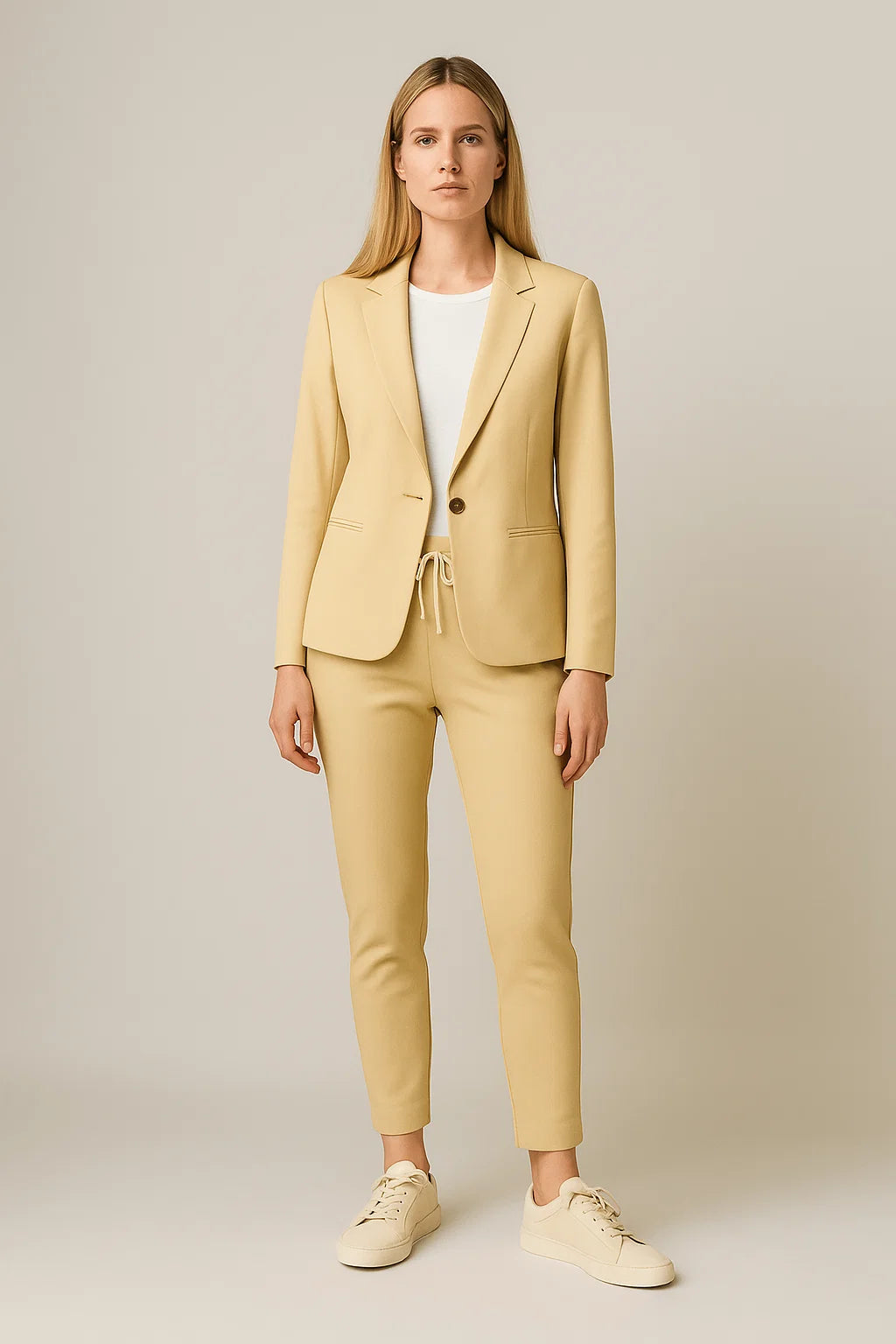 Tailored Blazer Set with Tapered Drawstring Trousers