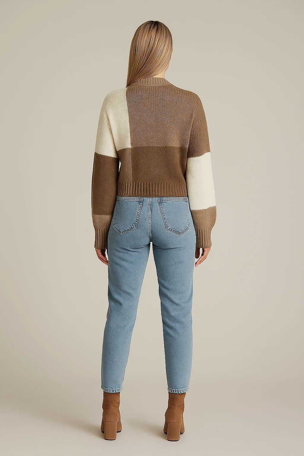 Colorblock Cropped Cardigan Women Stylish Balloon Sleeves and Relaxed Fit