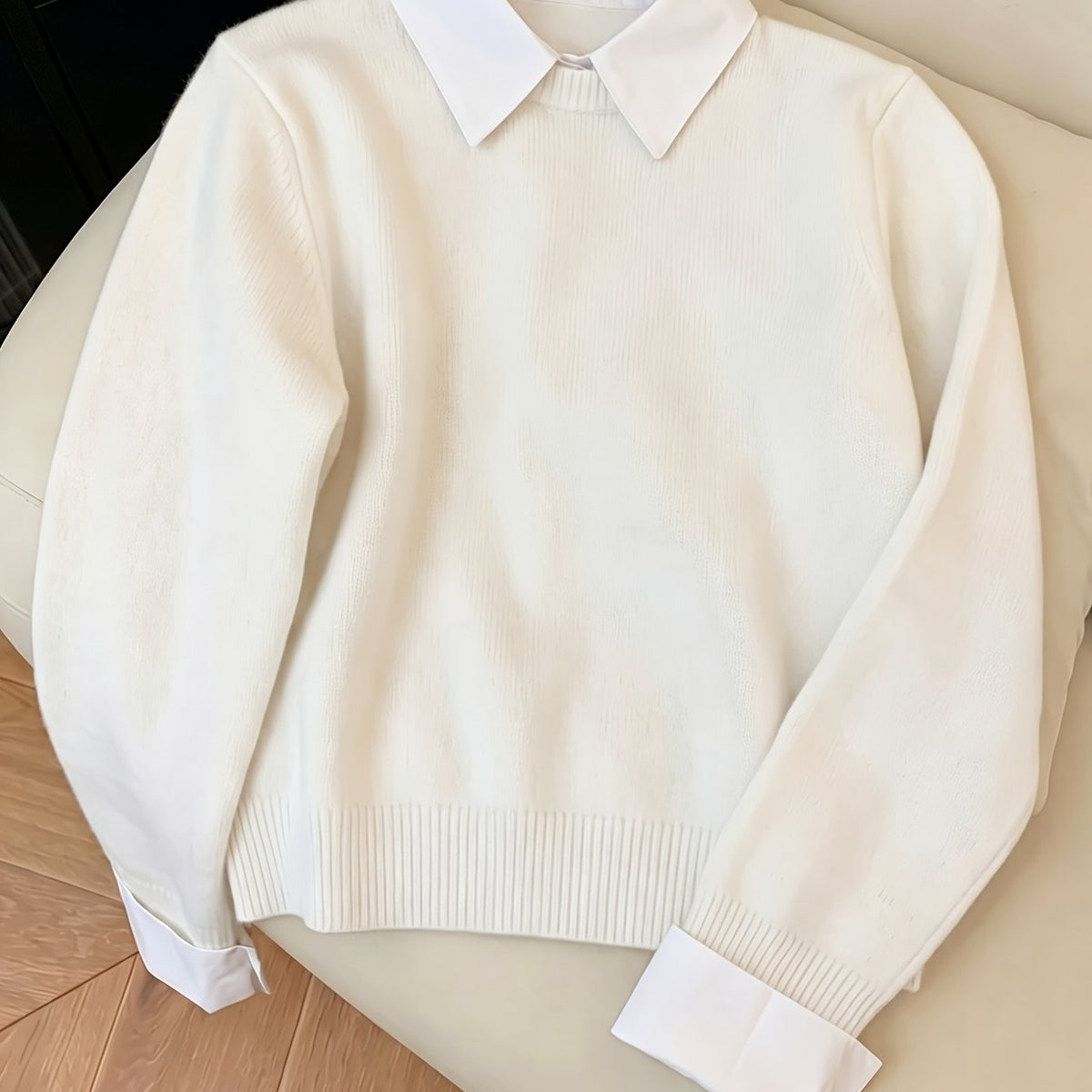 Women's Faux Two-Piece Polo Collar Knit Jumper