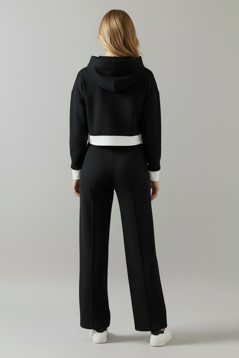 Cropped Hoodie and Wide Leg Womens Two Piece Set