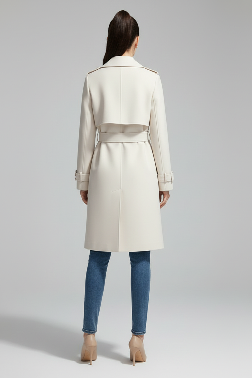 Womens Trench Coat with Classic Collar and Belted Closure