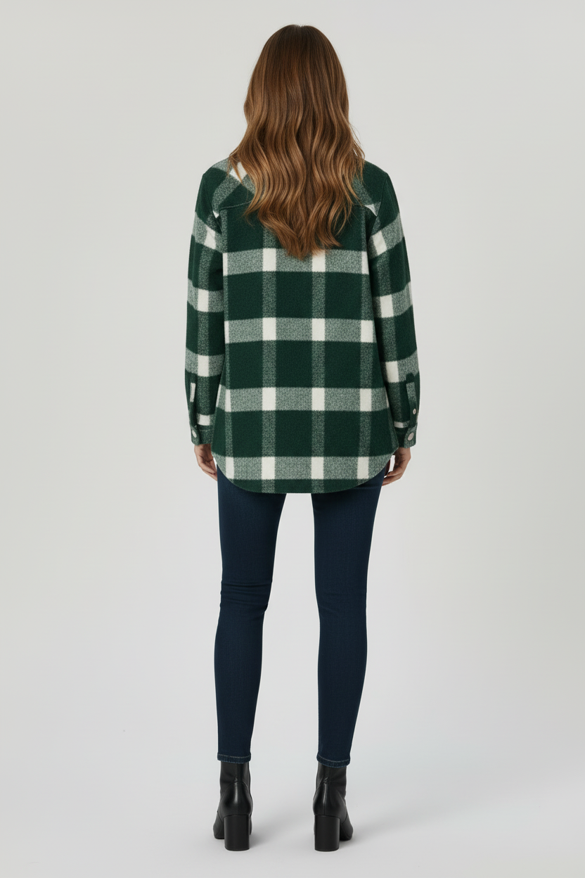 Check Shirt Jacket with Button Front and Collared Design