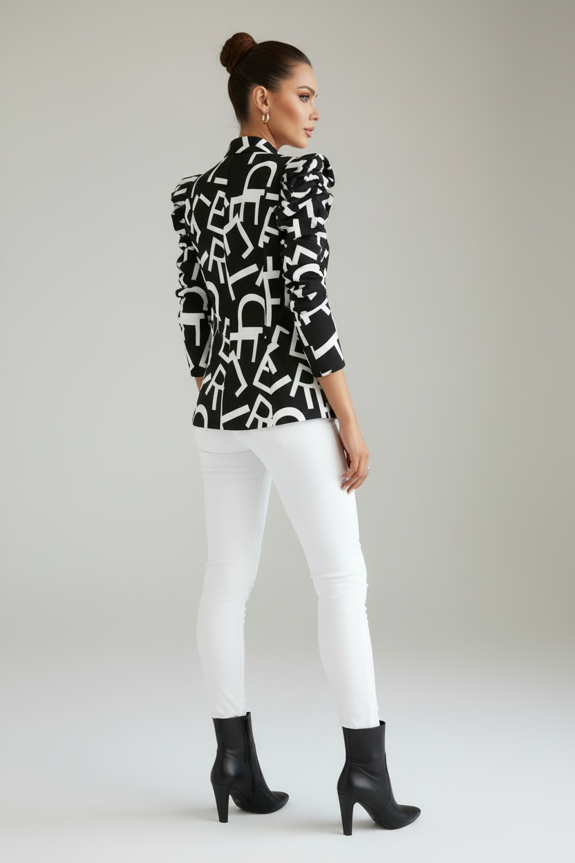 Patterned Womens Jacket with Stand Up Collar and Zip Front